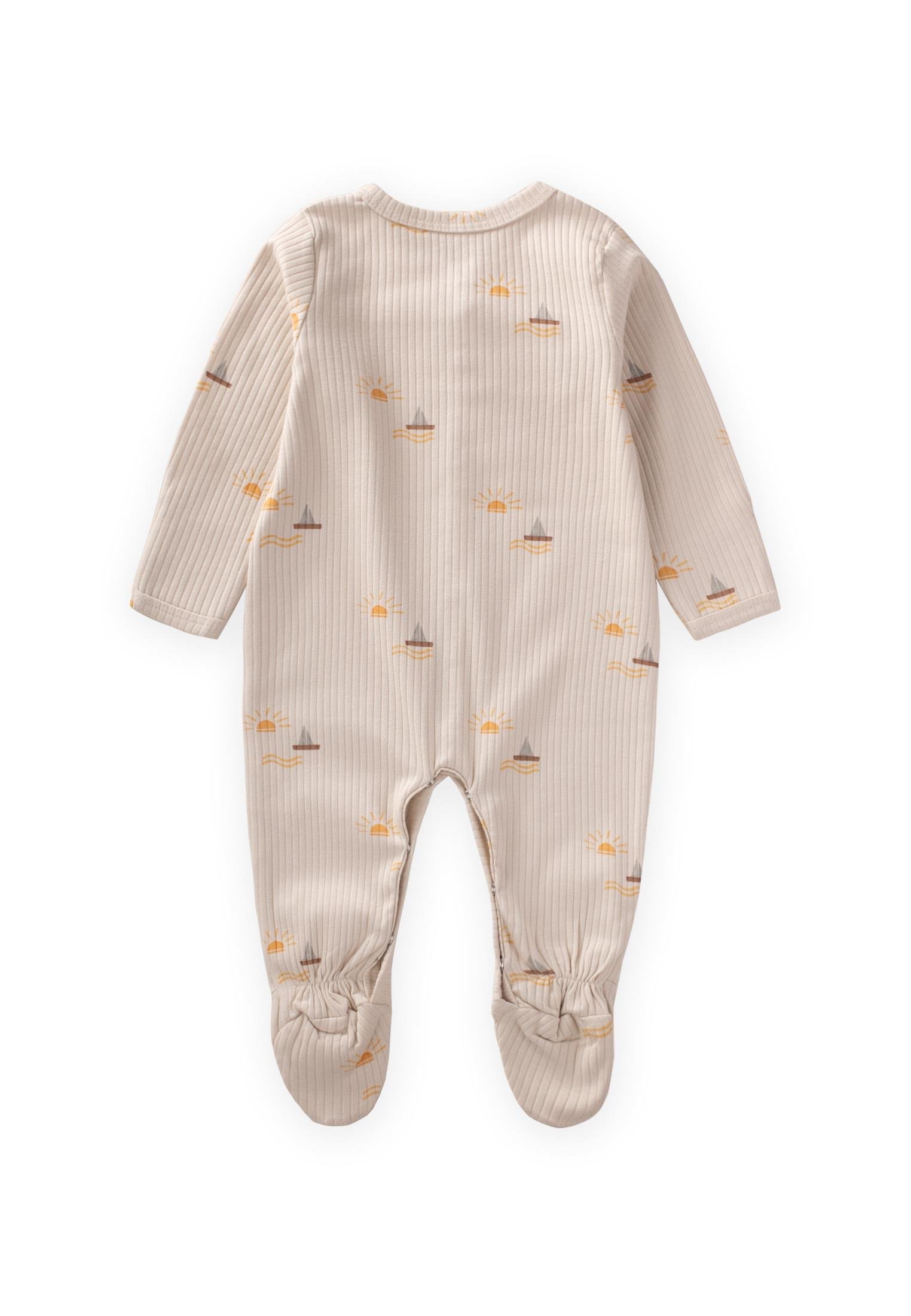 CigitAyaklı Kendinden Eldivenli Desenli Tulum 0-9 Ay GÜNEŞ DESEN