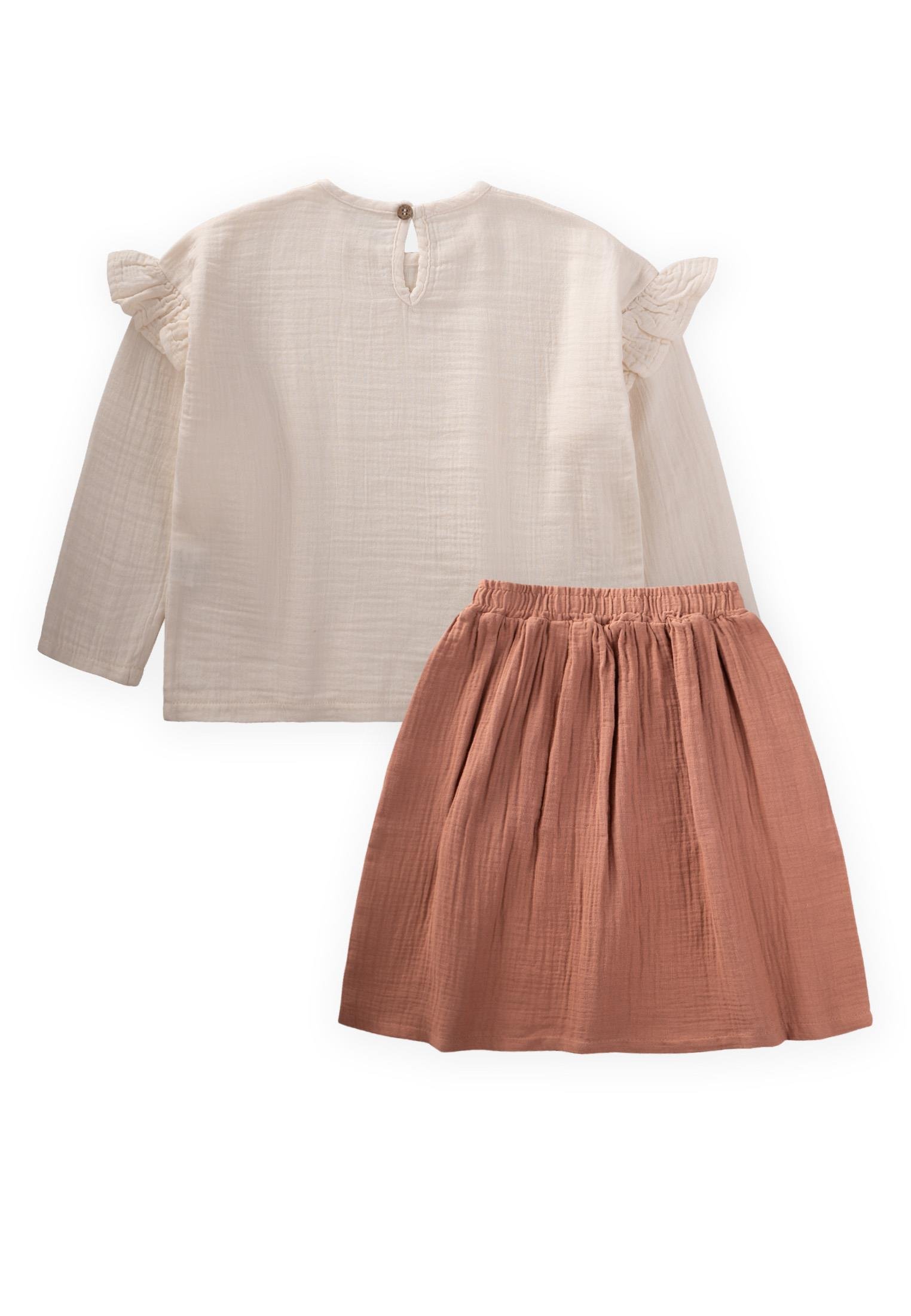 CigitOrganik Oversize Bohem Bluz Uzun Etekli Takım 8-12 Yaş NATUREL