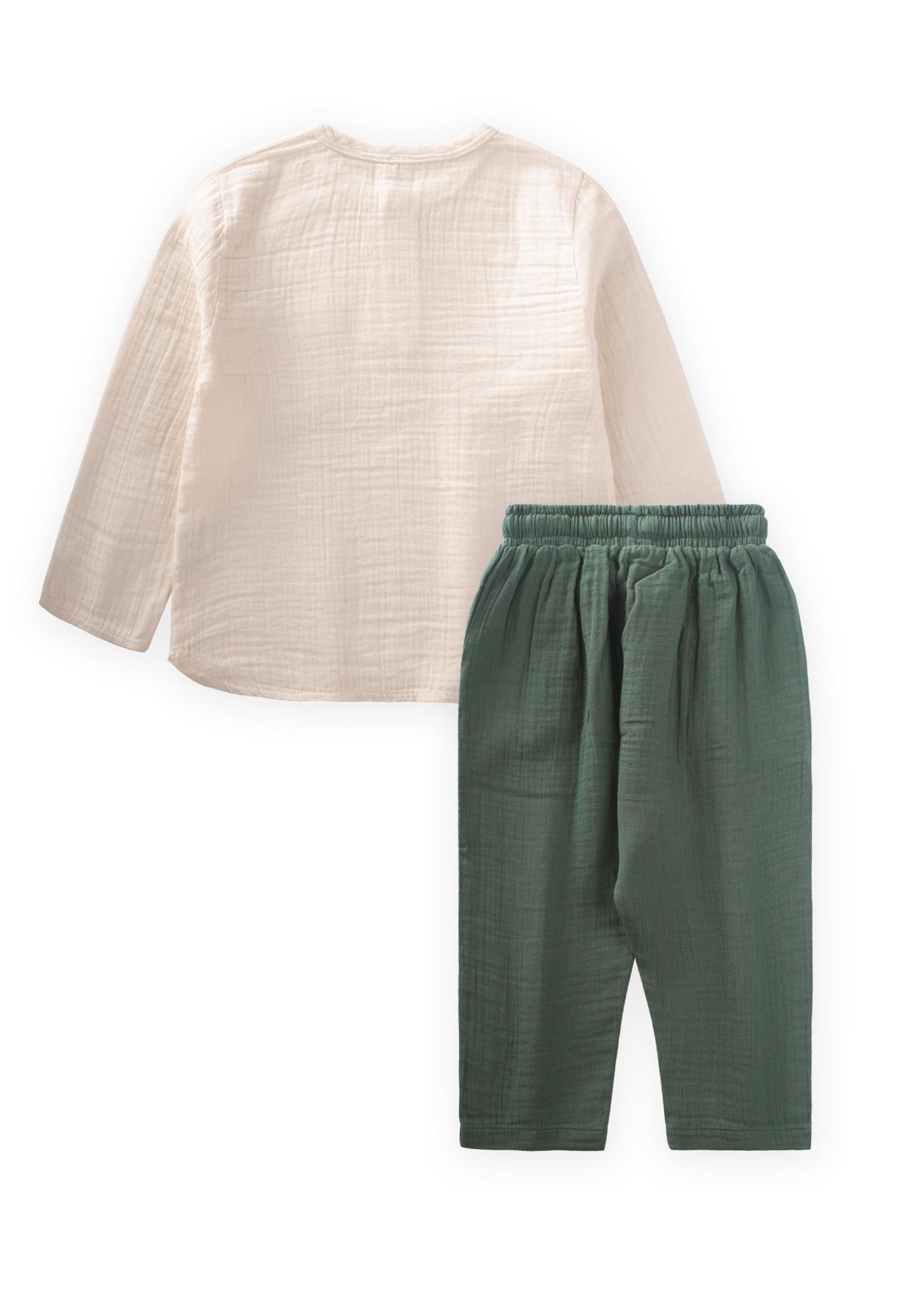 CigitOrganik Bohem Gömlekli Mevsimlik Takım 8-12 Yaş KREM/Ç.YEŞİLİ