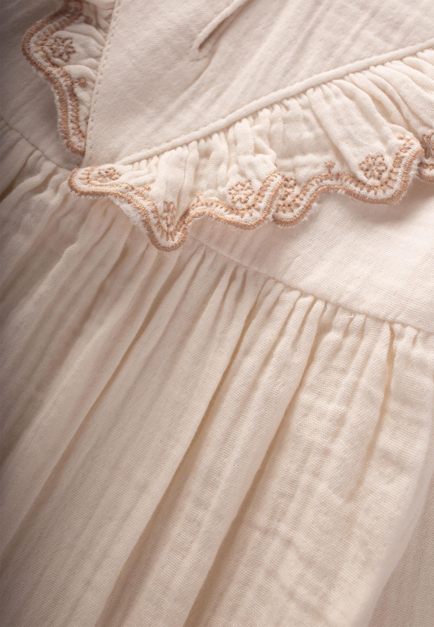 CigitOrganik Etnik Nakışlı Müslin Elbise 1-8 Yaş NATUREL