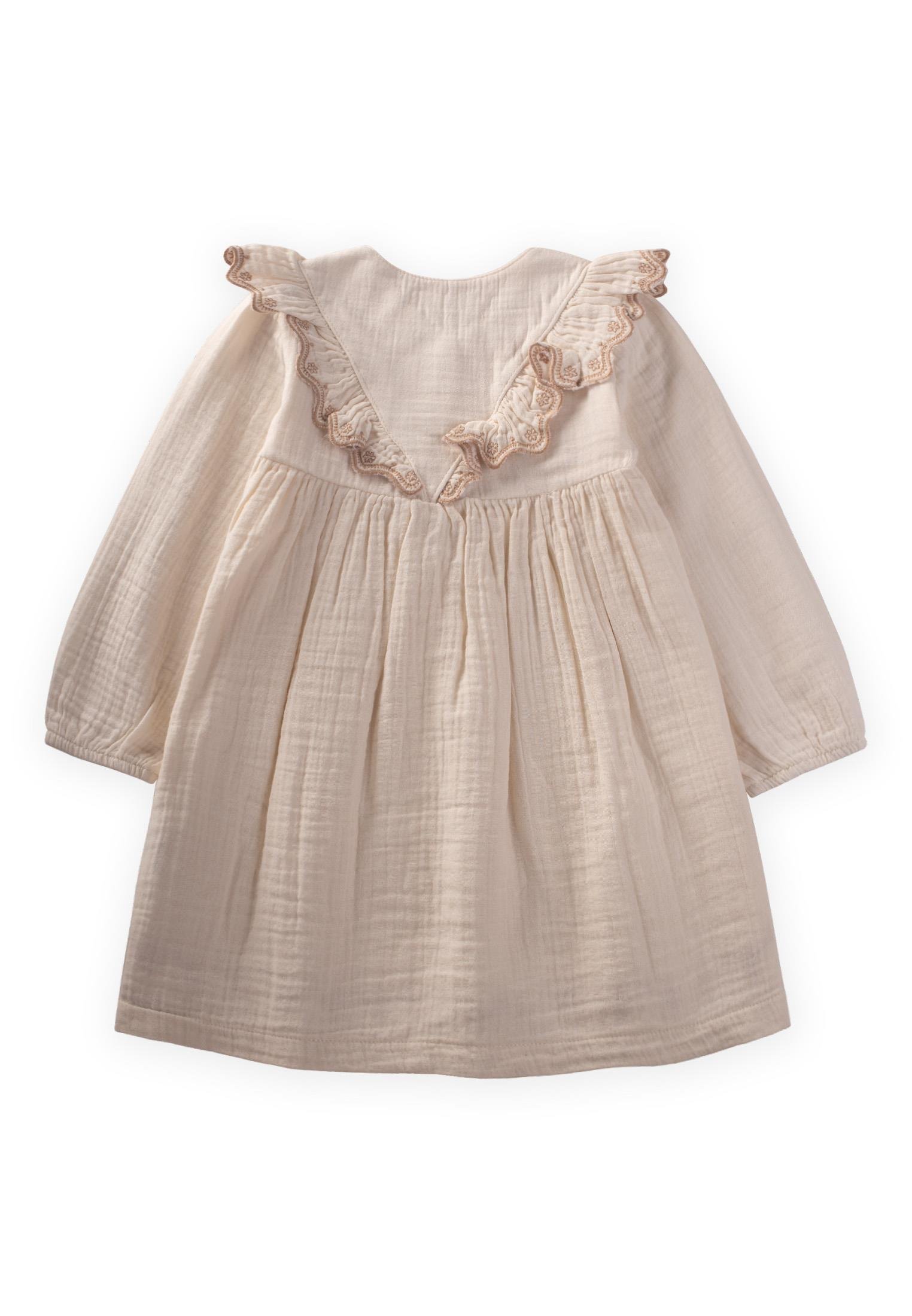 CigitOrganik Etnik Nakışlı Müslin Elbise 1-8 Yaş NATUREL