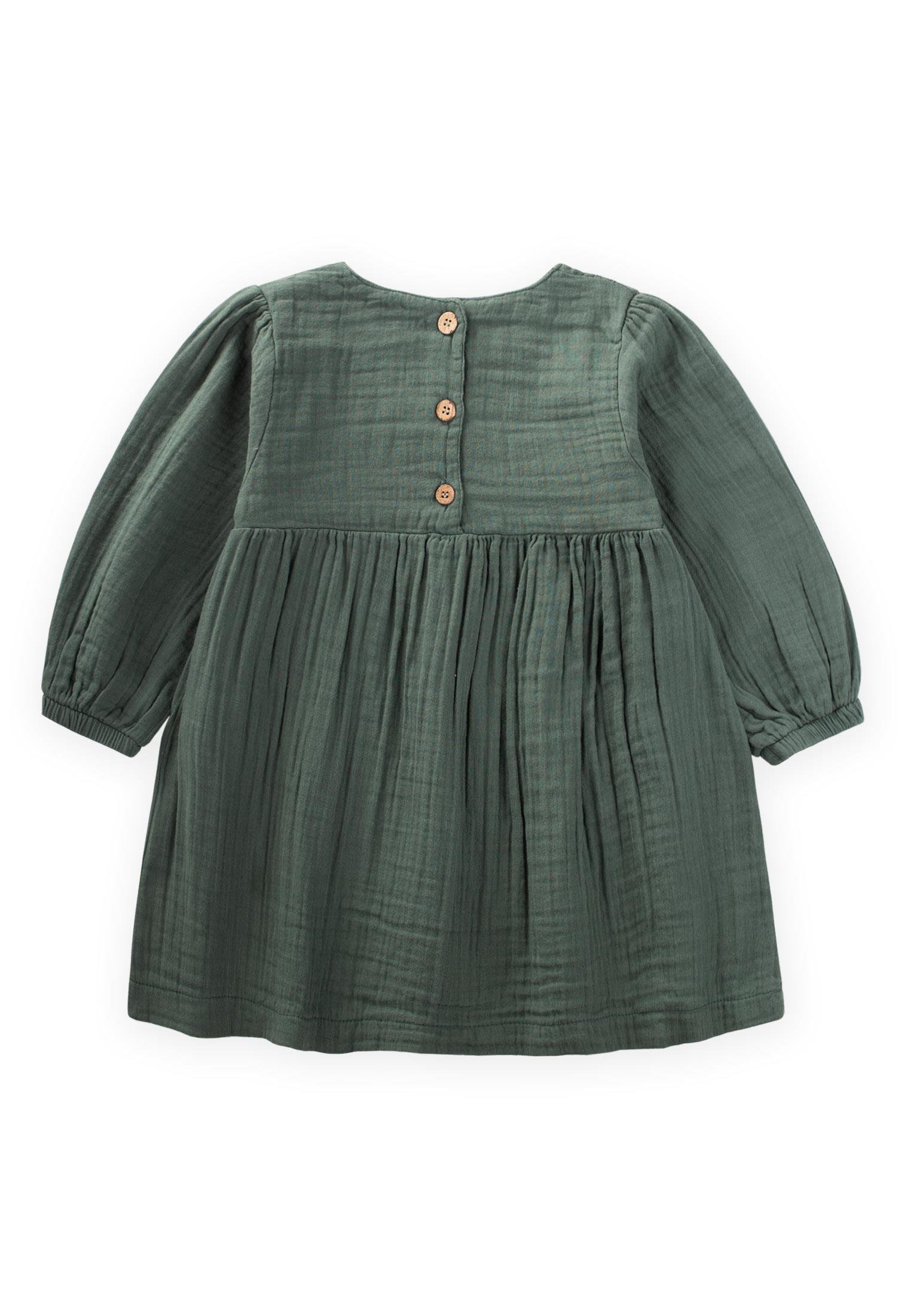 CigitOrganik Nakışlı Dantel Detaylı Müslin Elbise 1-8 Yaş HAKİ YEŞİL