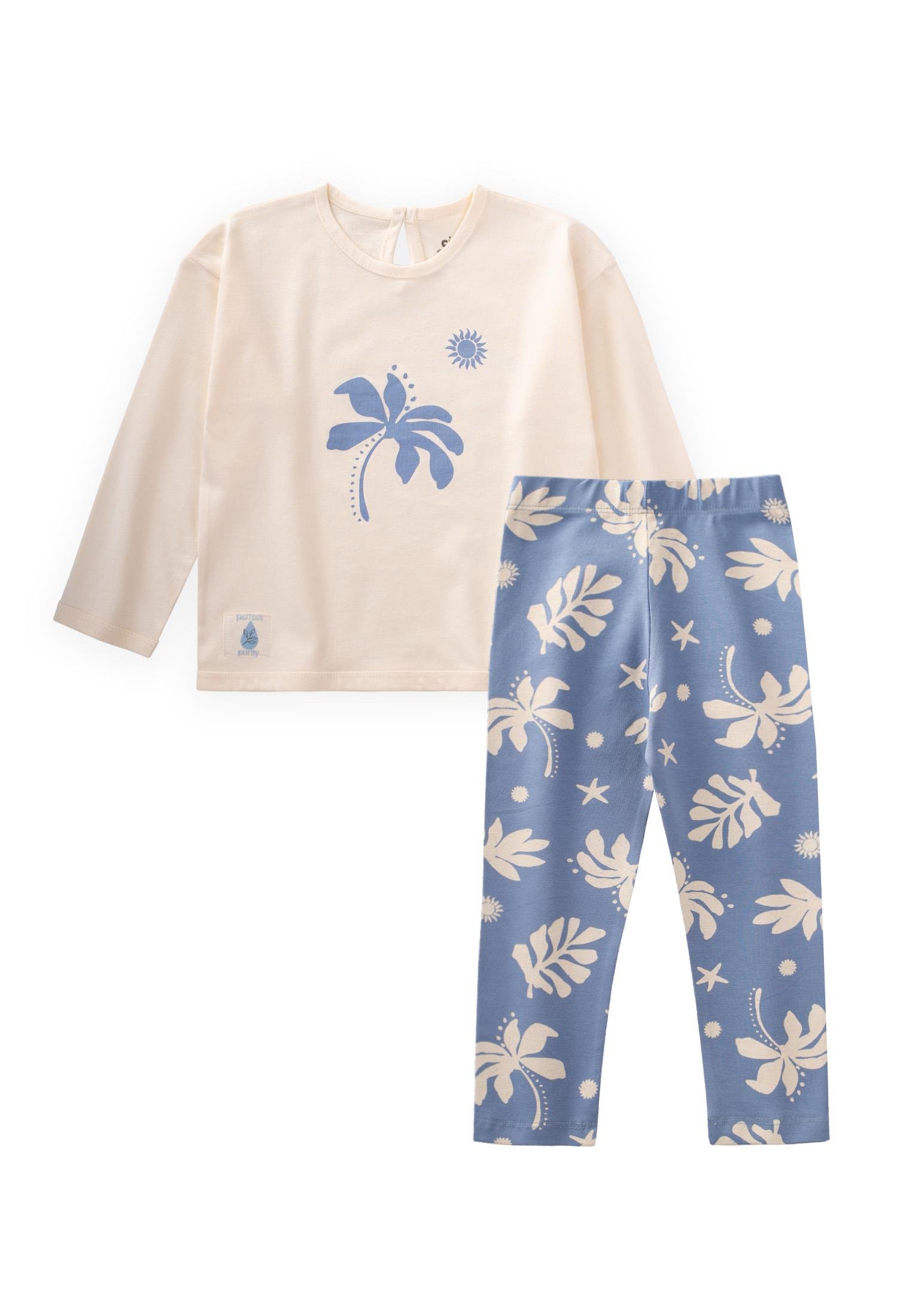 CigitBaskılı T-Shırt Takım 2-10 Yaş EKRU MAVİ