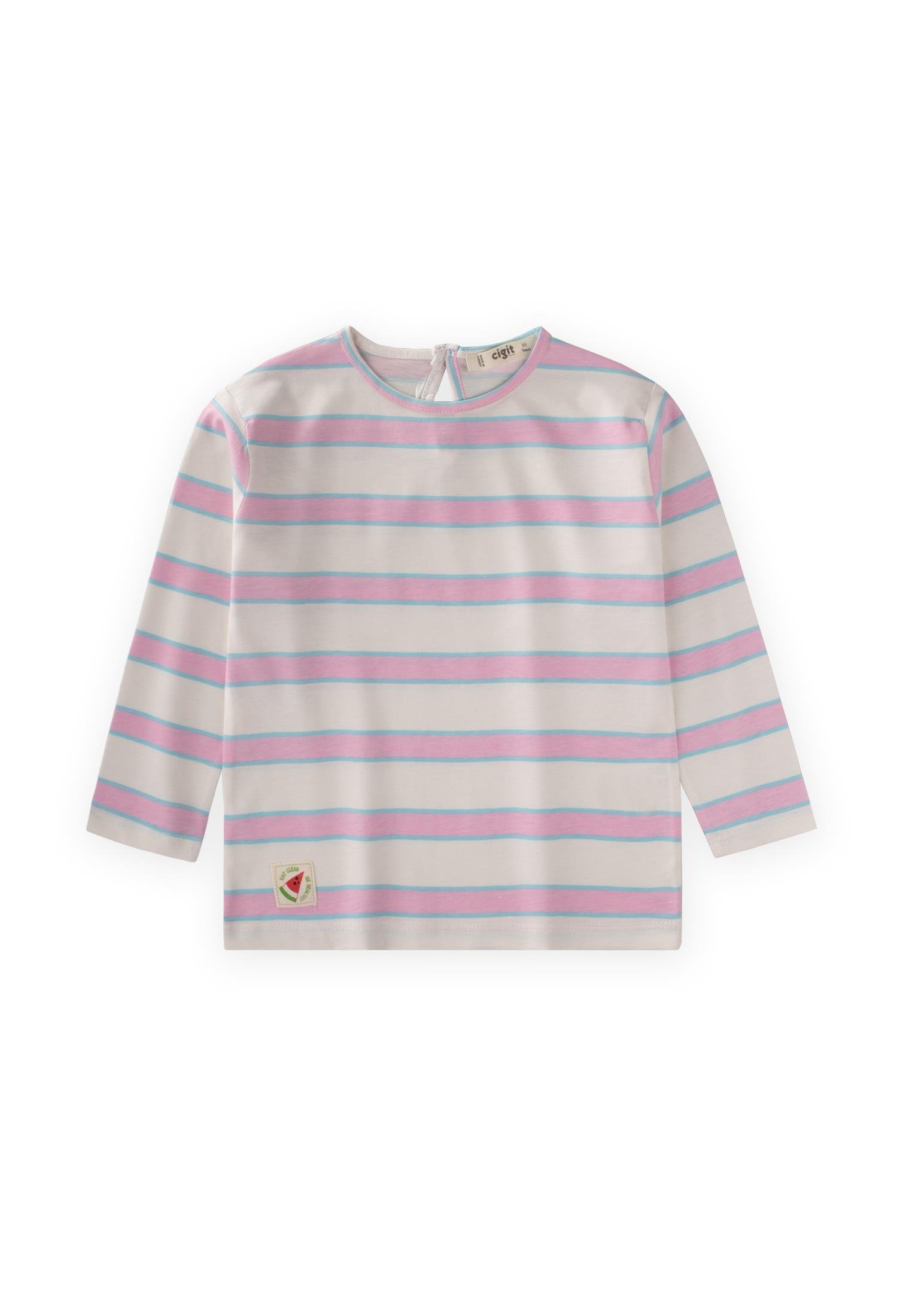 CigitÇizgili Uzun Kollu T-Shırt 2-8 Yaş PEMBE MAVİ ÇİZGİLİ
