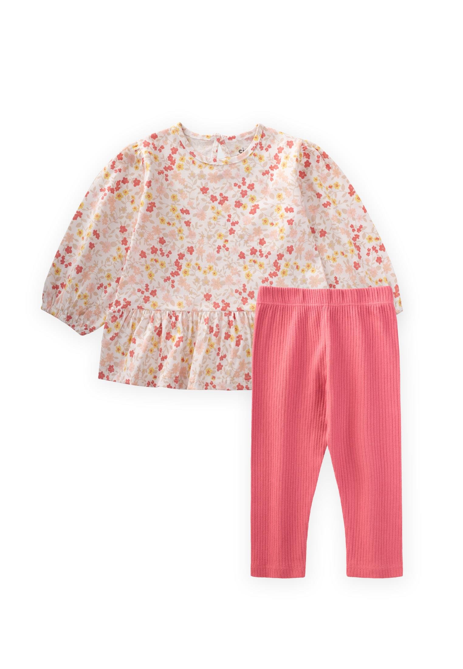 CigitDesenli Uzun Kollu T-Shırt Takım 1-8 Yaş EKRU