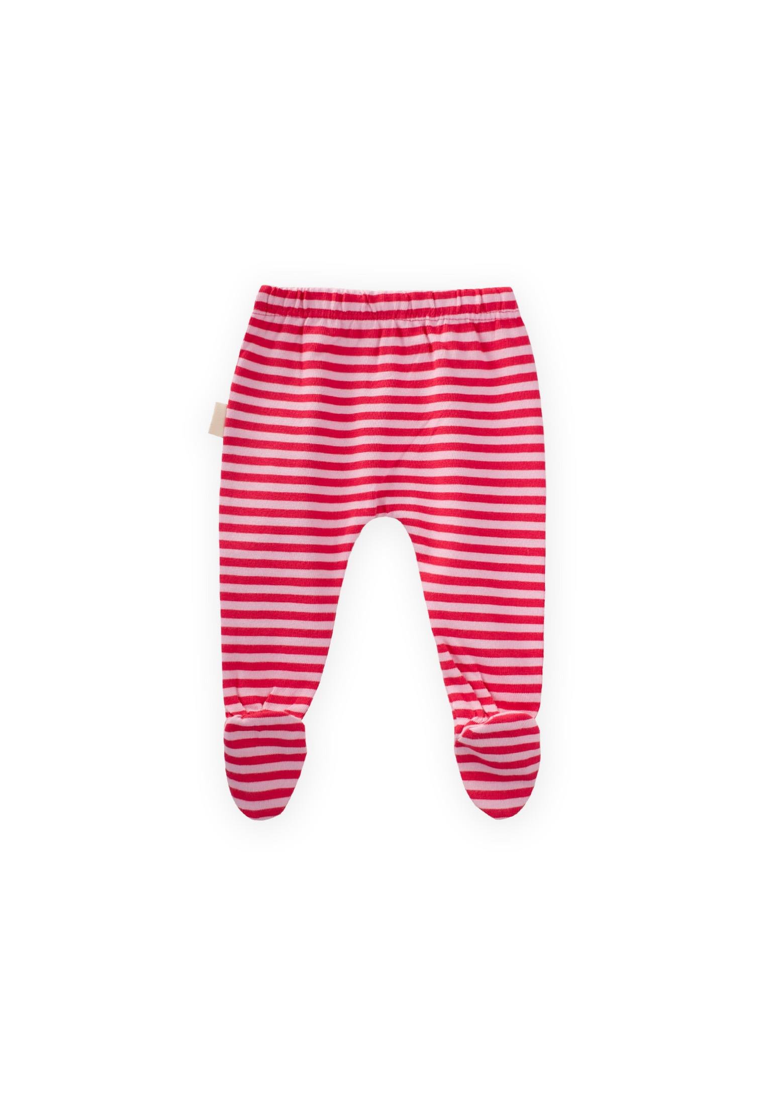 CigitAyaklı Bebe Pantolon 0-6 Ay PUDRA MERCAN ÇİZGİLİ