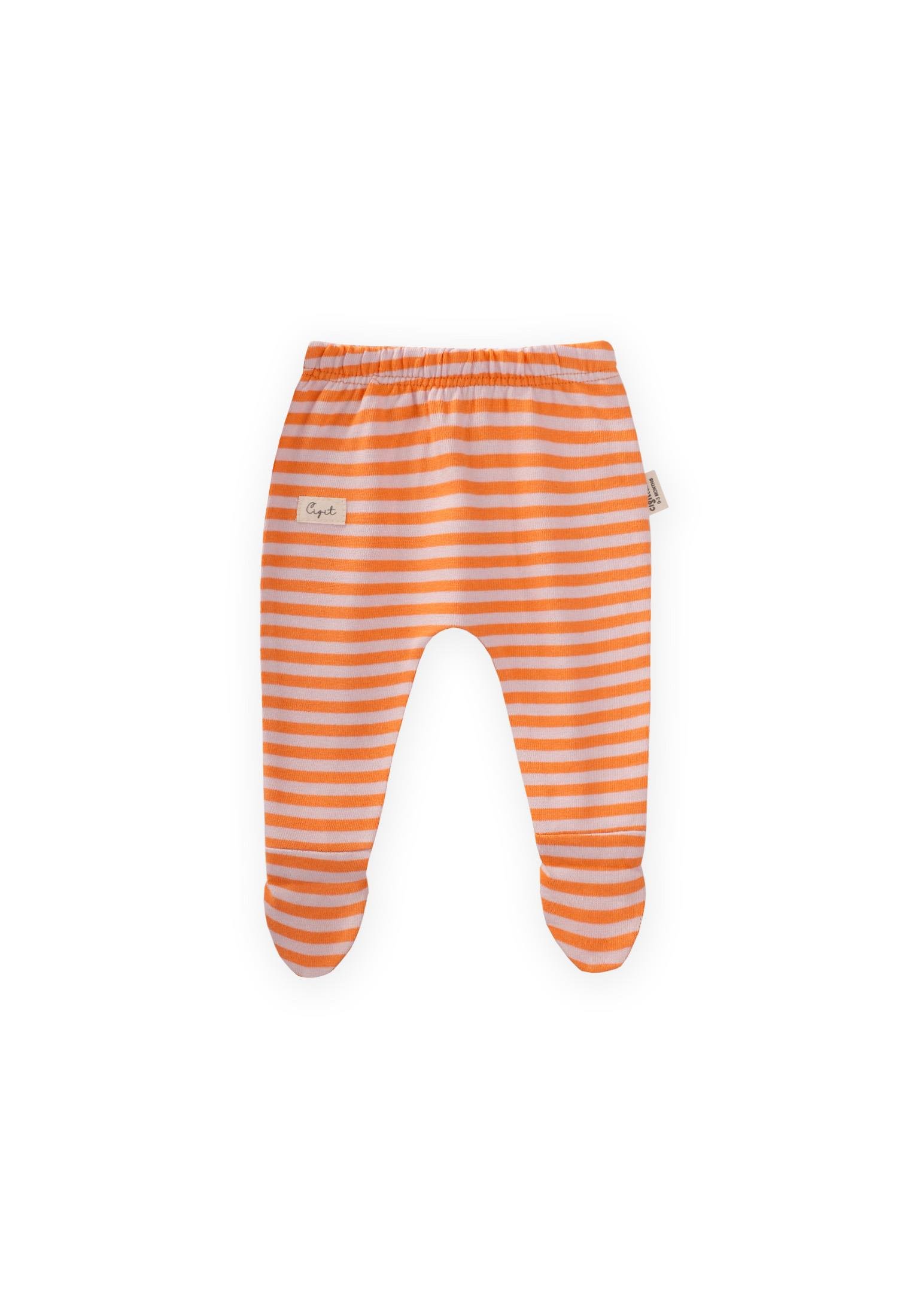CigitAyaklı Bebe Pantolon 0-6 Ay PUDRA ŞEFTALİ ÇİZGİLİ