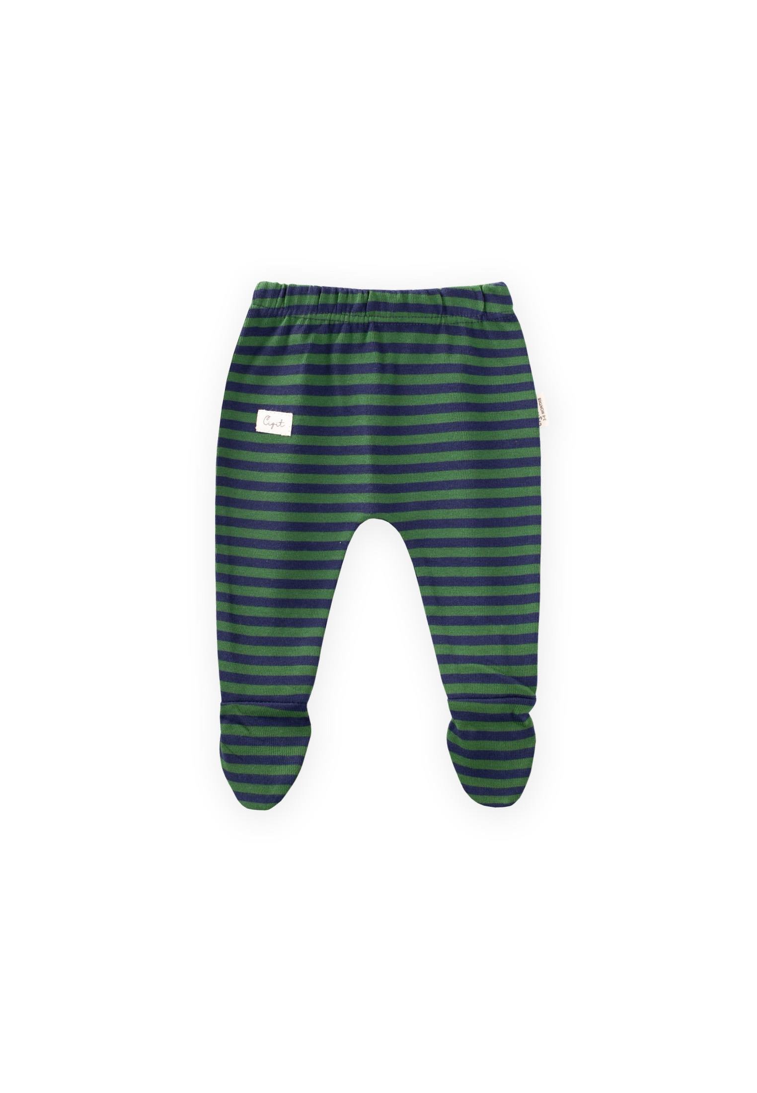 CigitAyaklı Bebe Pantolon 0-6 Ay HAKİ LACİVERT ÇİZGİLİ