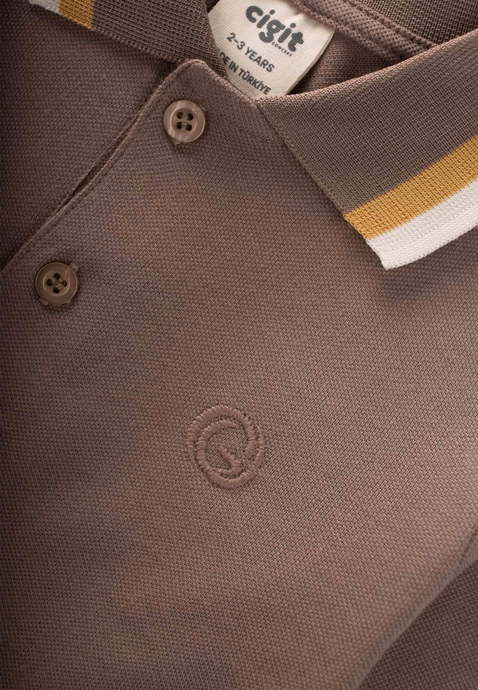 CigitUzun Kollu Polo Yaka T-Shırt 2-14 Yaş VİZON