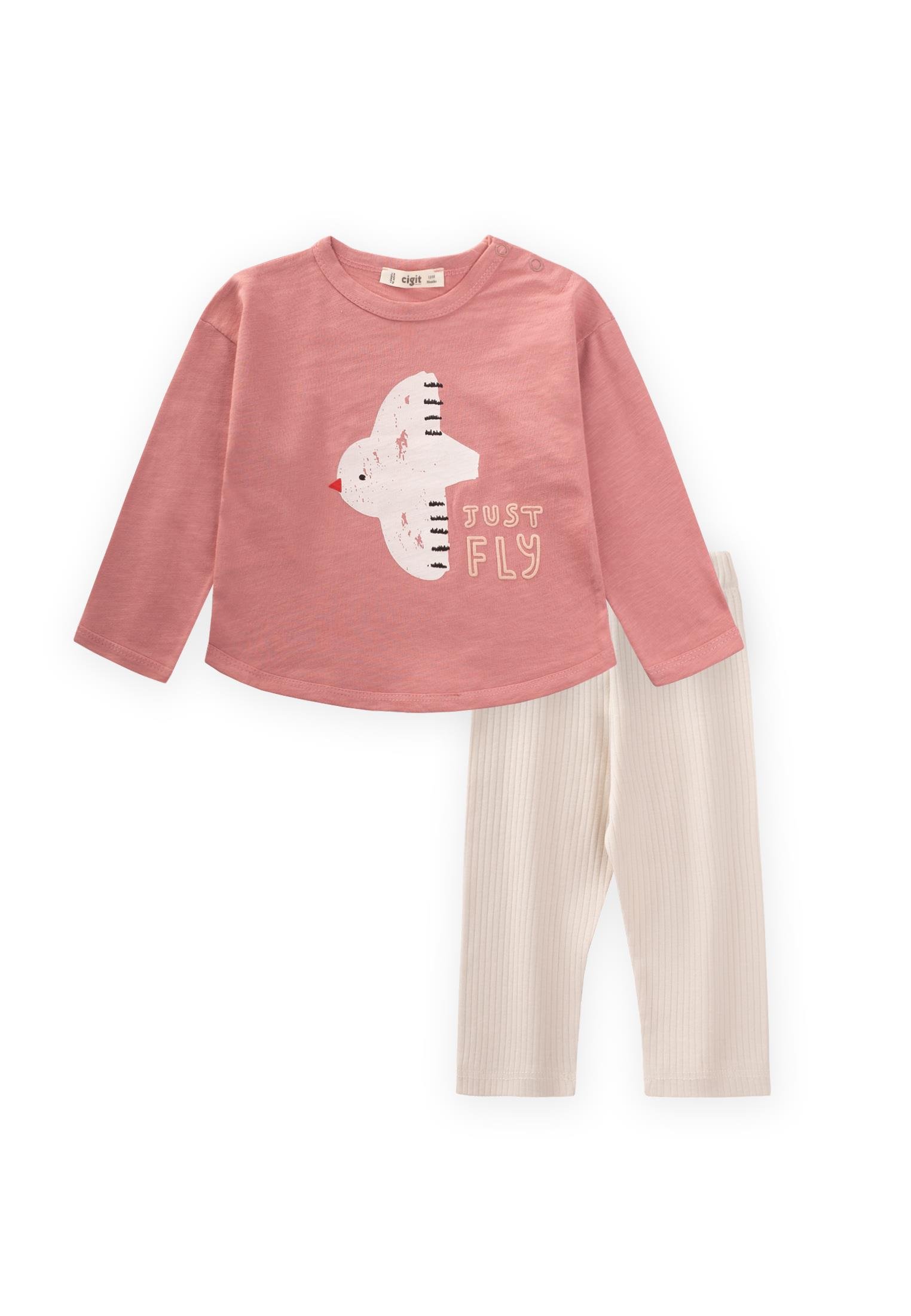 CigitUzun Kollu Baskılı T-Shırt Takım 1-5 Yaş K PEMBE