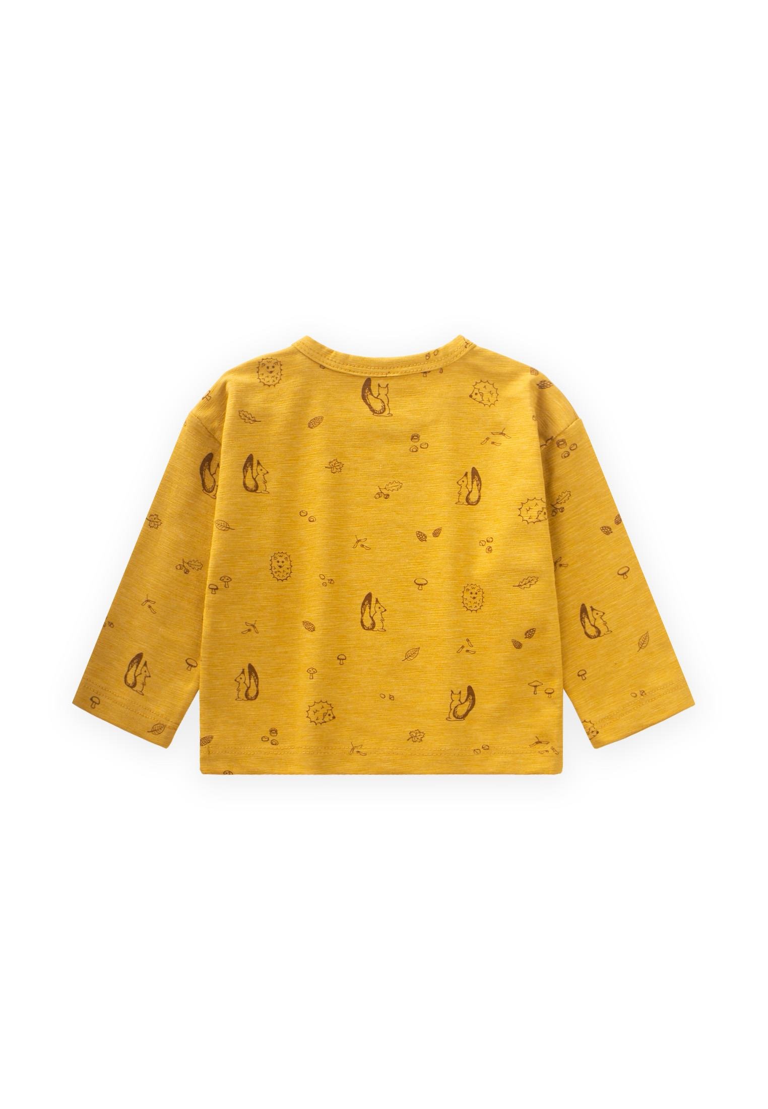 CigitUzun Kollu Desenli T-Shırt 0-3 Yaş HARDAL SARI
