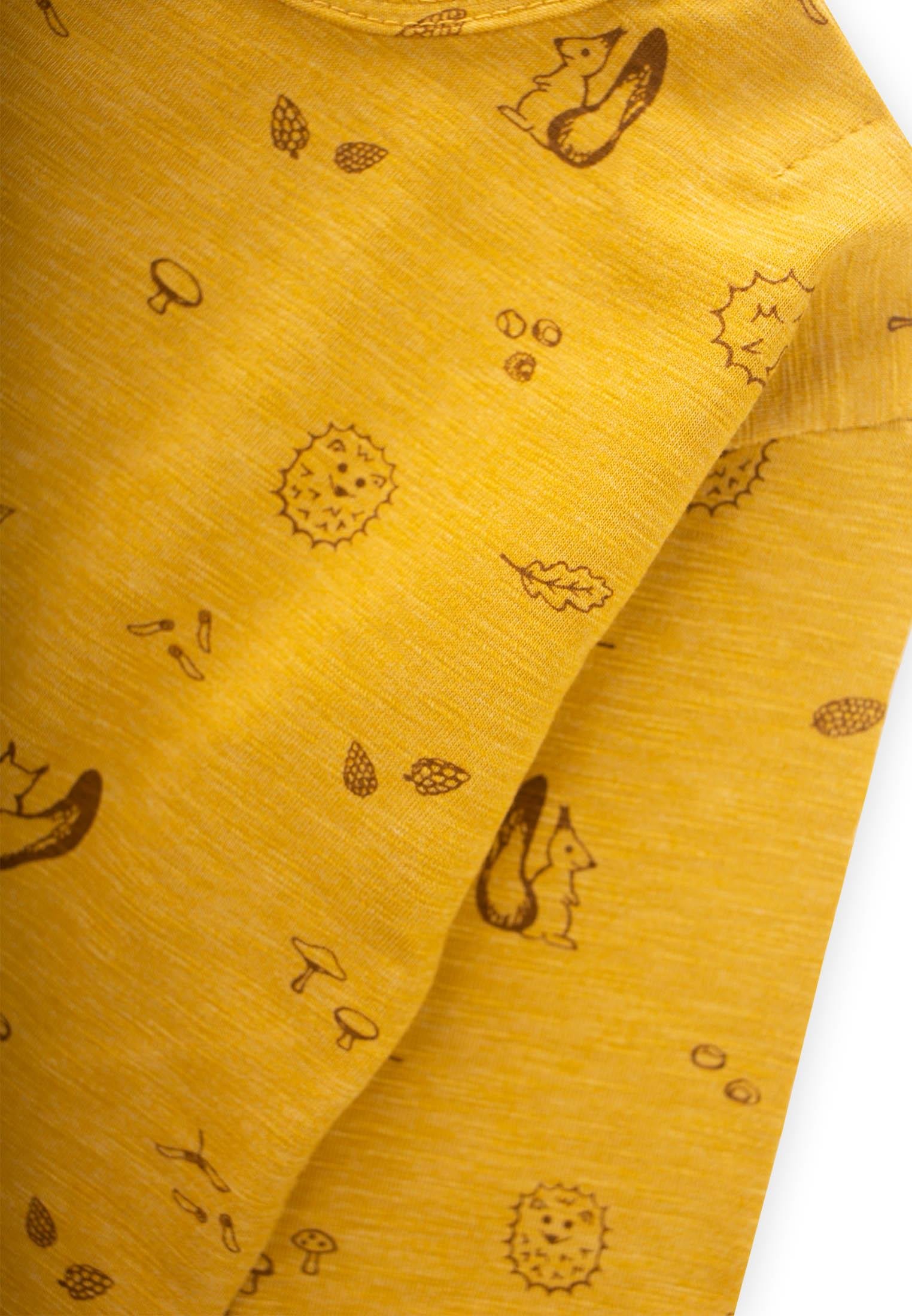 CigitUzun Kollu Desenli T-Shırt 0-3 Yaş HARDAL SARI