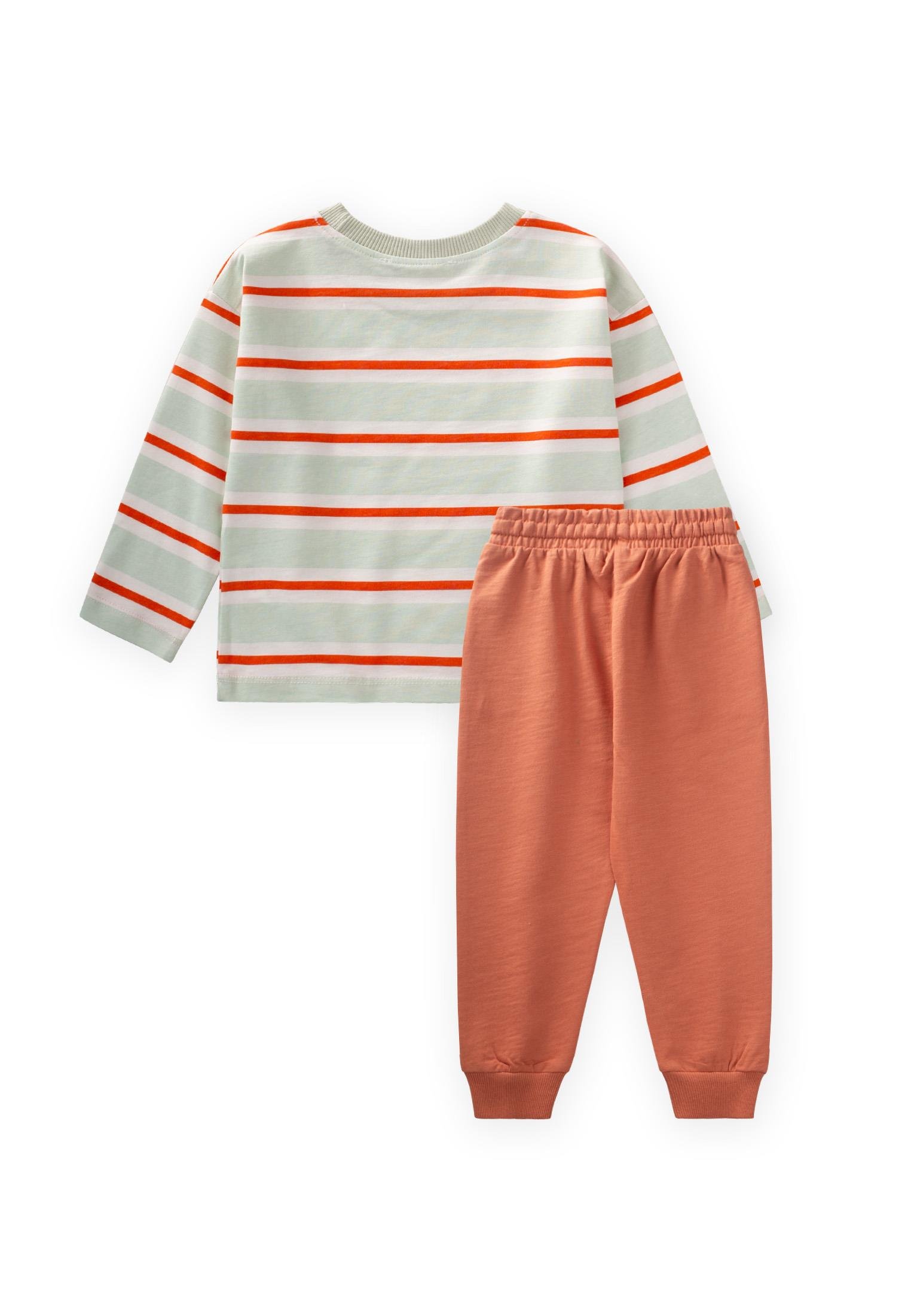 CigitÇizgili Uzun Kollu T-Shırt Takım 2-12 Yaş MİNT TURUNCU ÇİZGİLİ