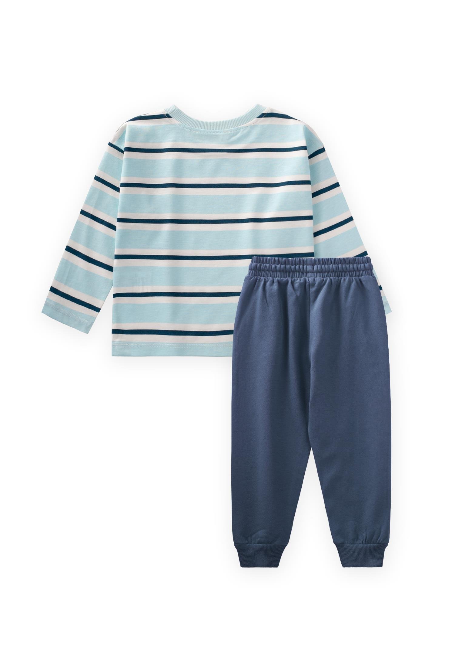 CigitÇizgili Uzun Kollu T-Shırt Takım 2-12 Yaş TURKUAZ LACİVERT ÇİZGİLİ