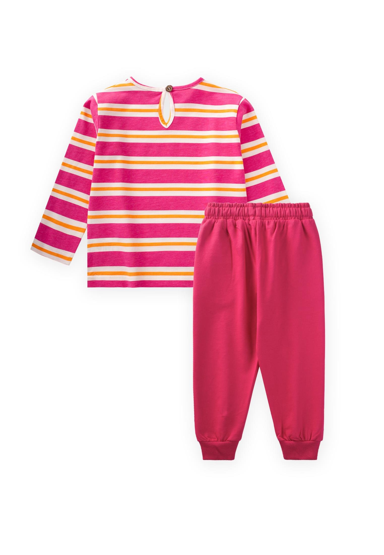 CigitÇizgili Uzun Kollu T-Shırt Takım 2-12 Yaş FUŞYA TURUNCU ÇİZGİ