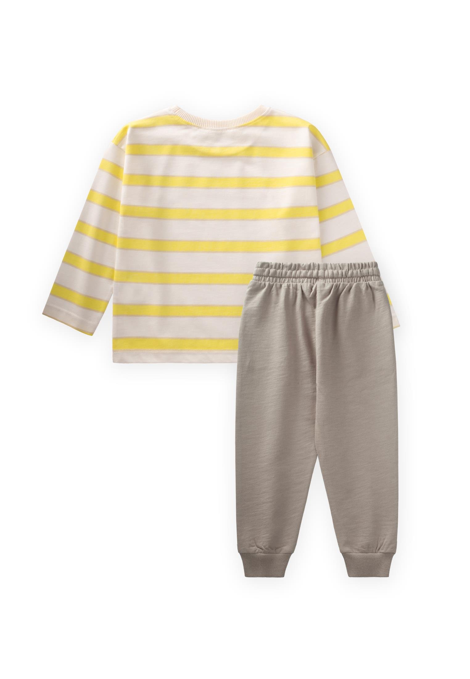 CigitÇizgili Uzun Kollu T-Shırt Takım 2-12 Yaş BEJ SARI ÇİZGİLİ