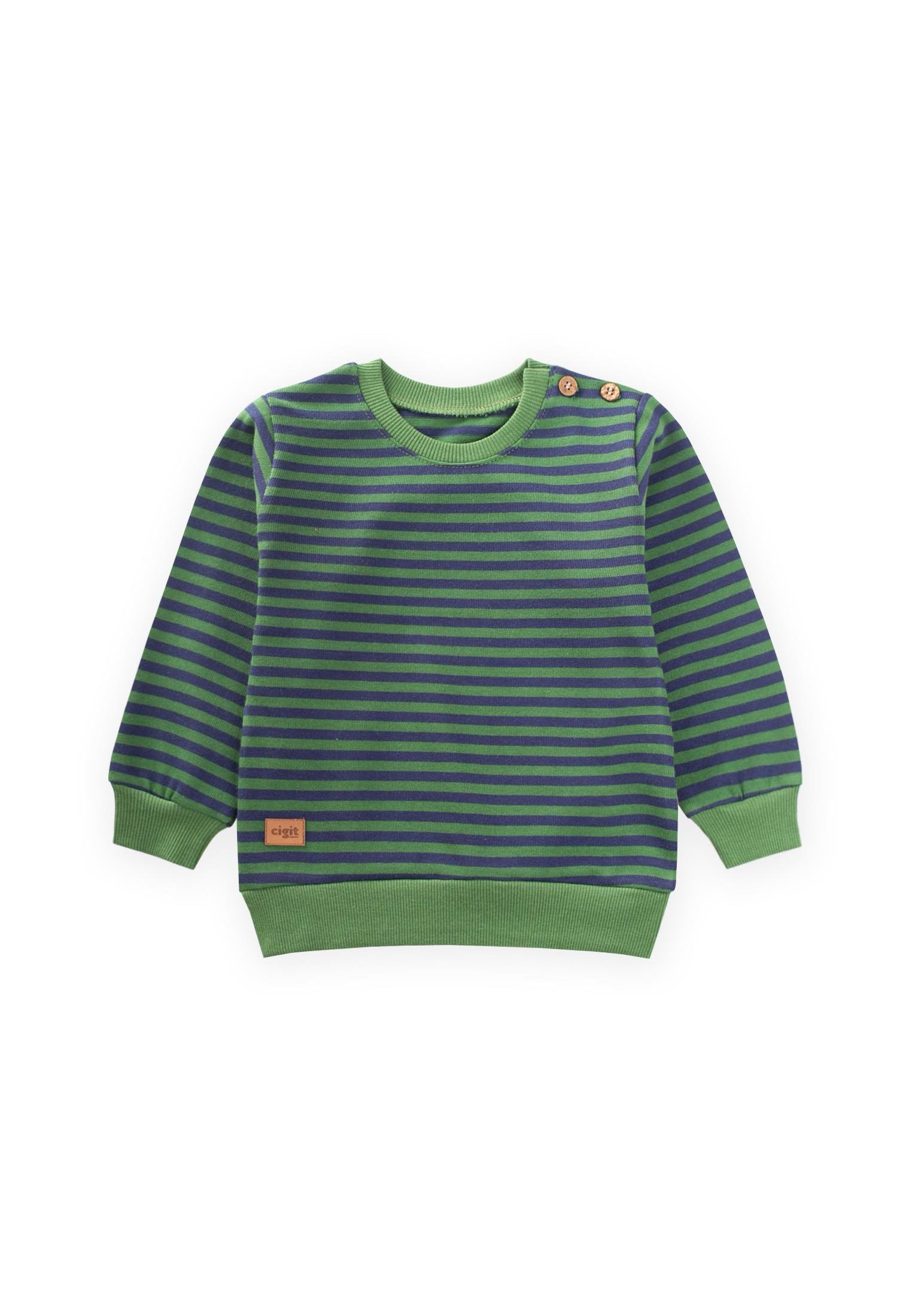 CigitÇizgili Triko Sweatshırt 0-4 Yaş HAKİ LACİVERT