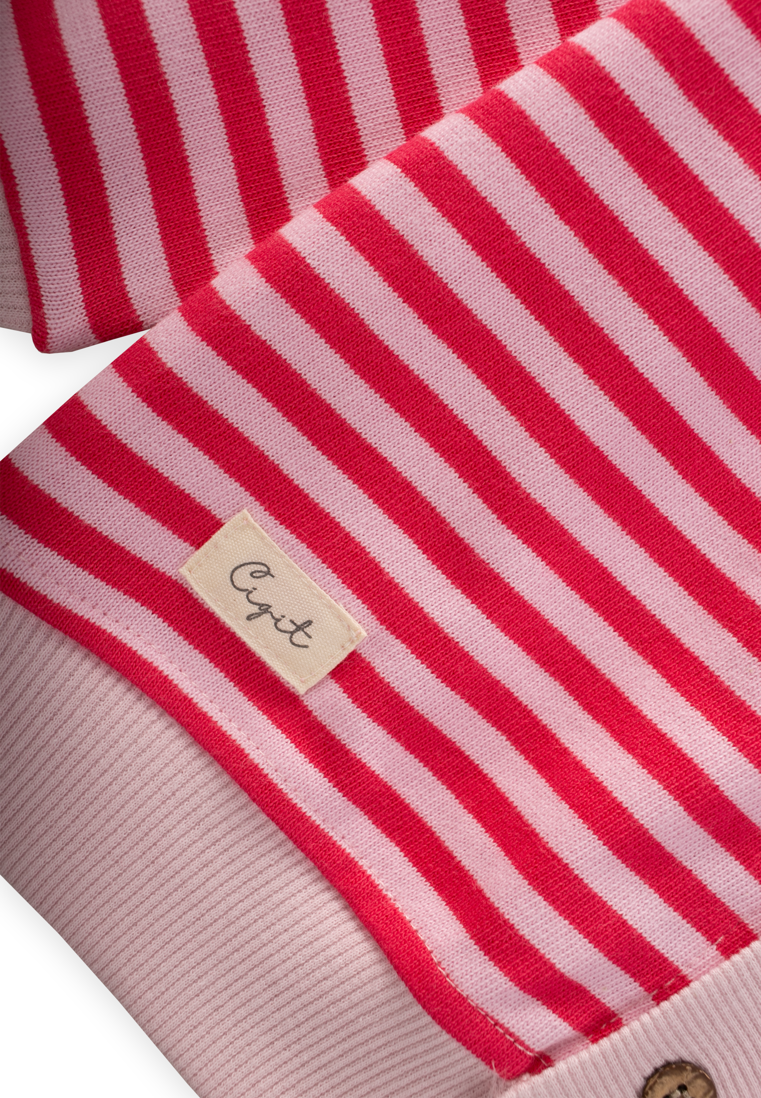 CigitÇizgili Triko Hırka 0-4 Yaş PUDRA MERCAN