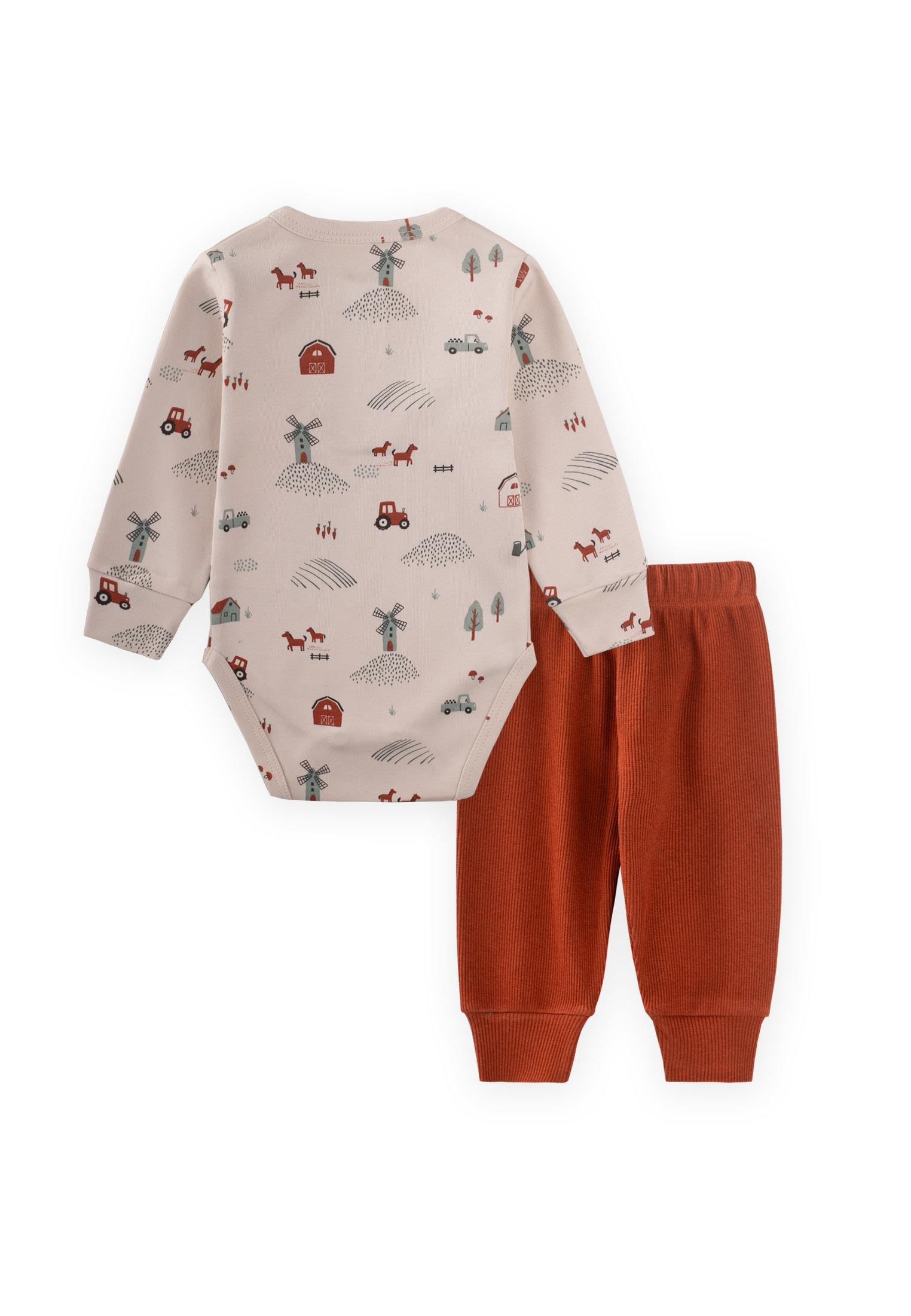 CigitÇiftlik Desenli Zıbın Takım 0-3 Yaş BEJ