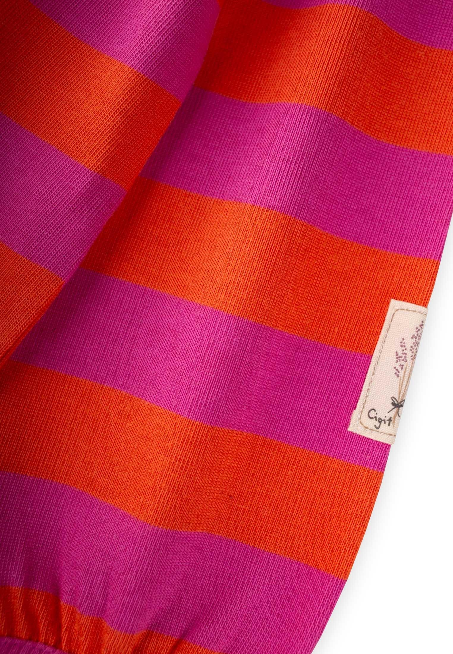 CigitTriko Çizgili Tunik 4-12 Yaş TURUNCU FUŞYA