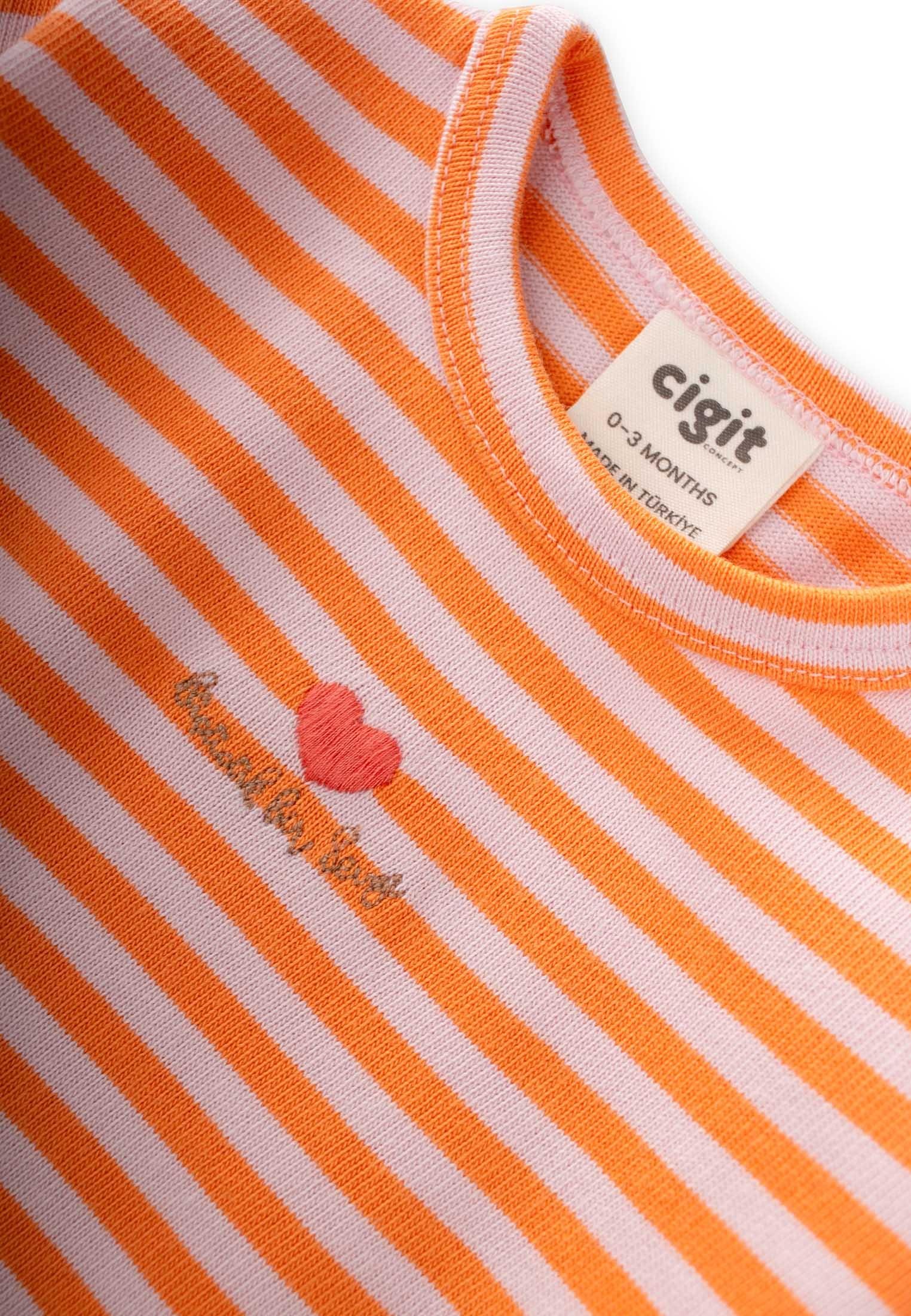CigitÇizgili Triko Kız Bebek Takım 0-3 Yaş PUDRA ŞEFTALİ ÇİZGİLİ