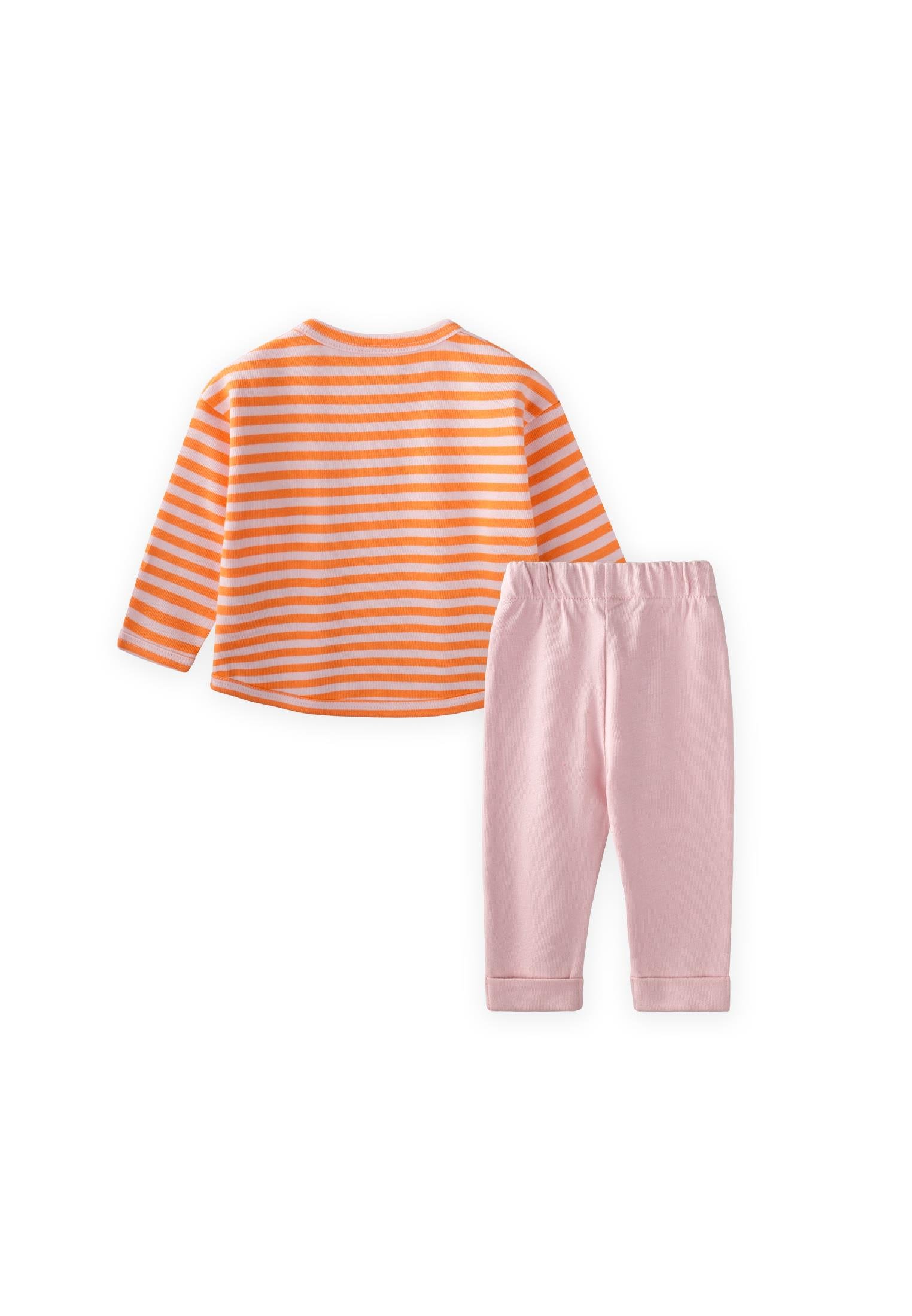 CigitÇizgili Triko Kız Bebek Takım 0-3 Yaş PUDRA ŞEFTALİ ÇİZGİLİ