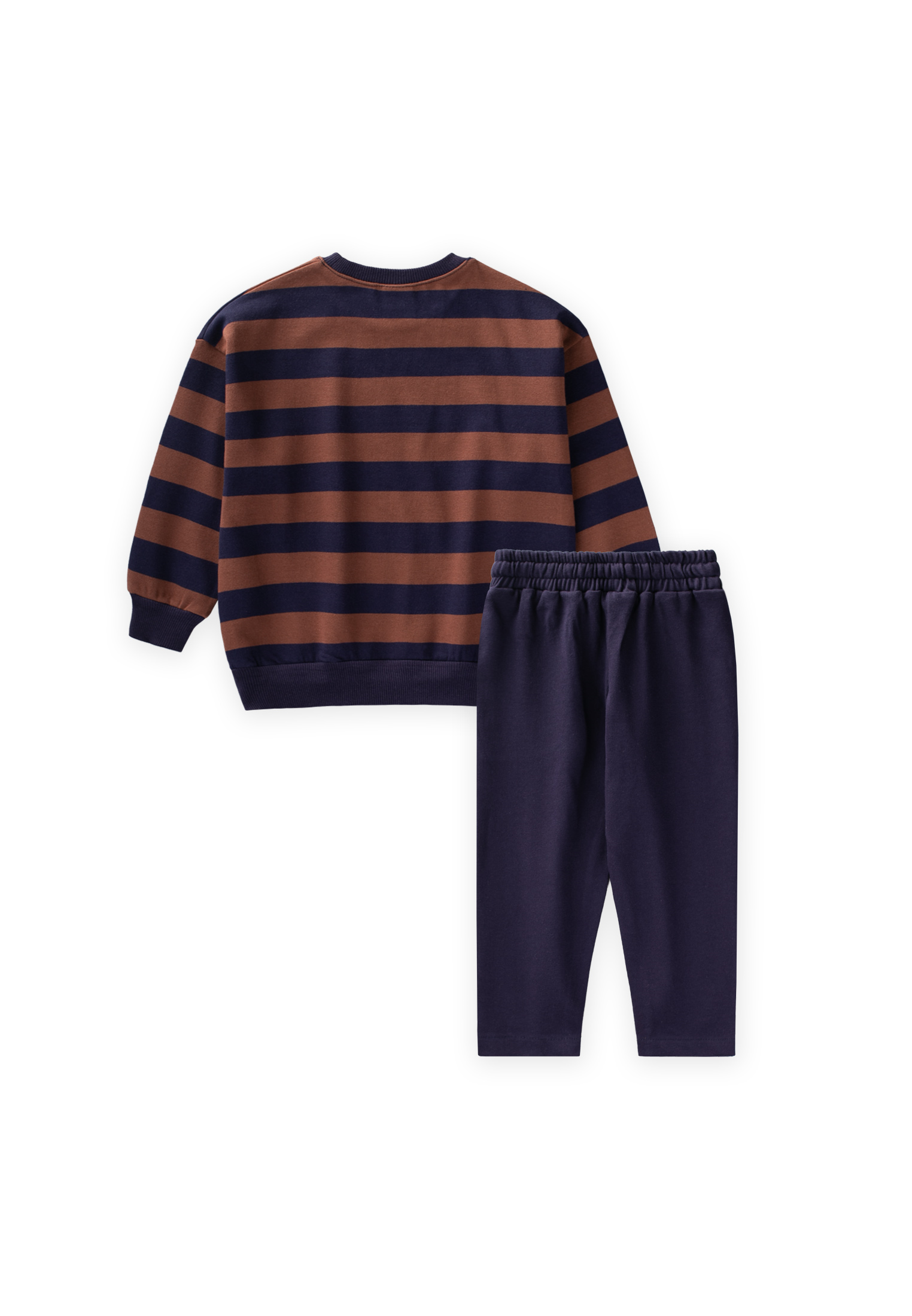 CigitTriko Çizgili Baskılı Takım 2-10 Yaş KAHVE LACİVERT ÇİZGİ
