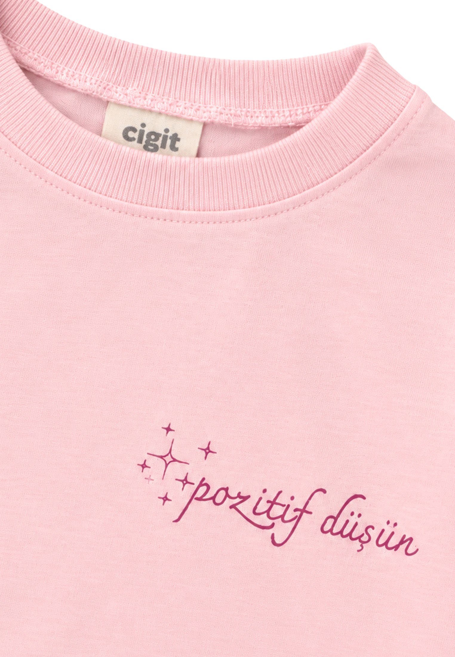CigitSloganlı Uzun Kollu T-Shirt 2-10 Yaş PUDRA PEMBE