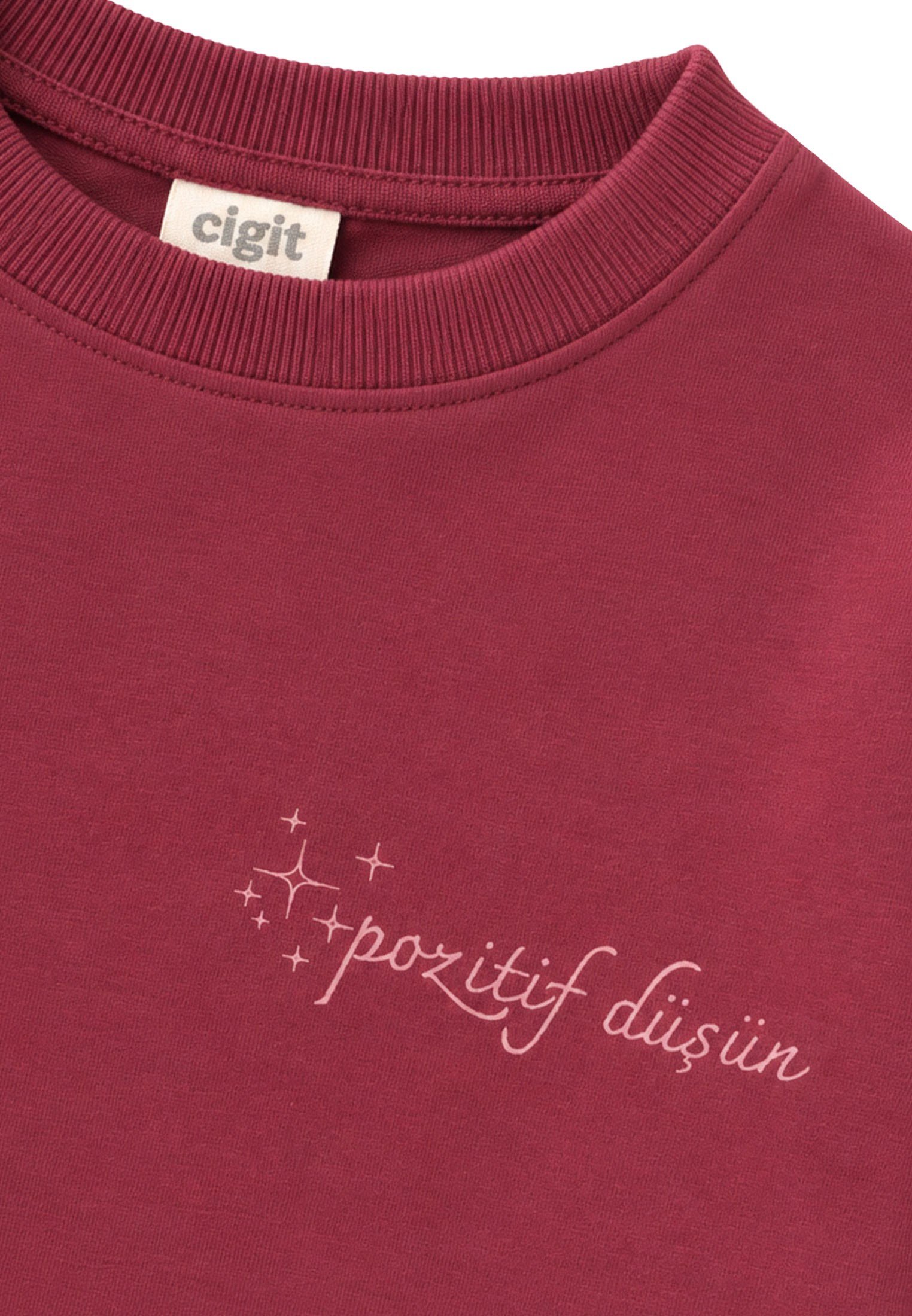 CigitSloganlı Uzun Kollu T-Shirt 2-10 Yaş BORDO