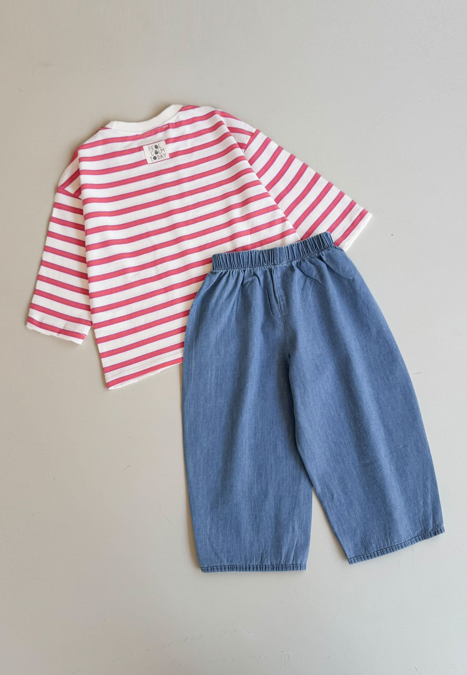 CigitOversize Mevsimlik Geniş Kesim Pantolon Takım 2-10 FUŞYA ÇİZGİLİ