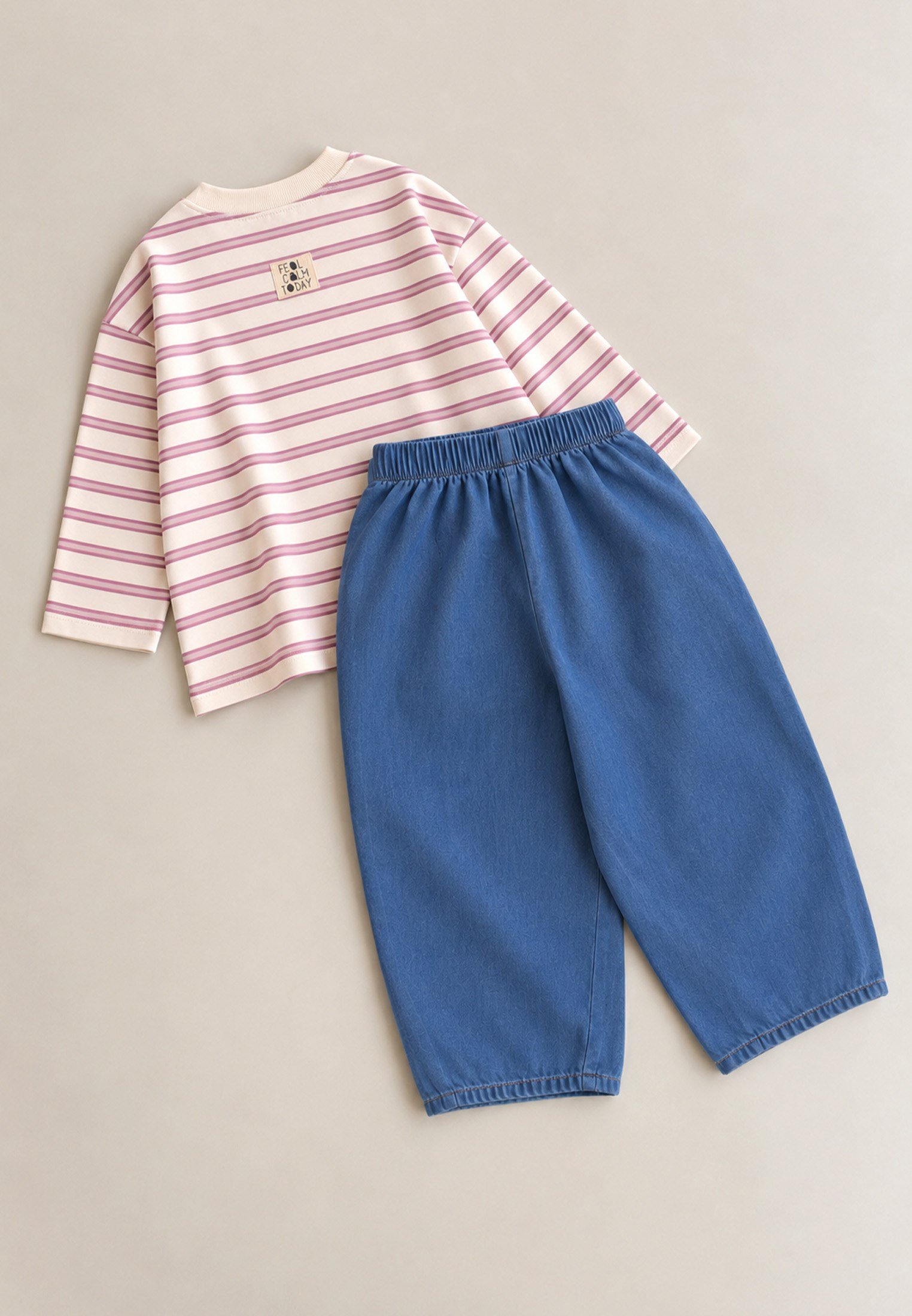 CigitOversize Mevsimlik Geniş Kesim Pantolon Takım 2-10 LEYLAK ÇİZGİLİ MAVİ