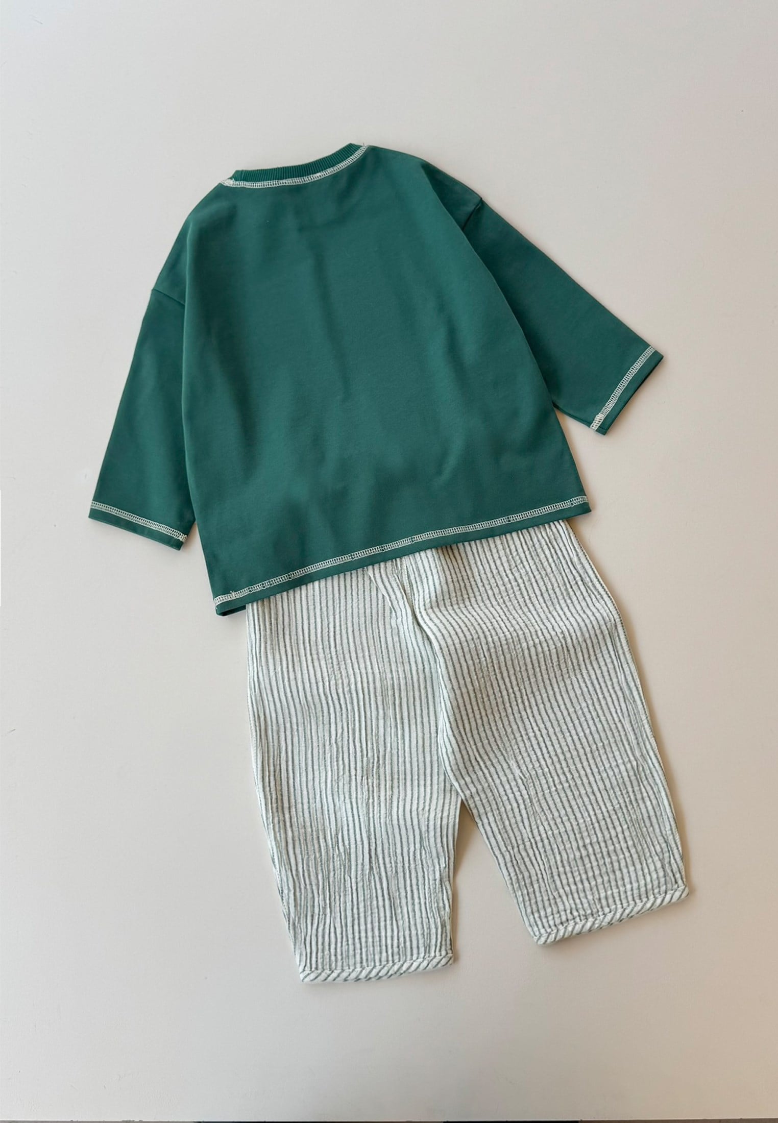 CigitOversize Pantolon Takım 2-10 Yaş YEŞİL İNCE ÇİZGİLİ