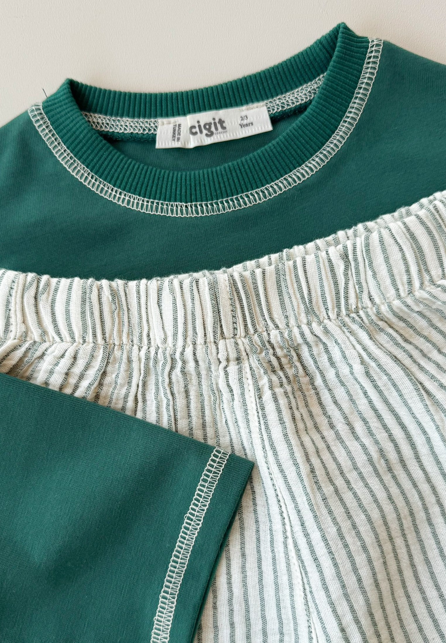 CigitOversize Pantolon Takım 2-10 Yaş YEŞİL İNCE ÇİZGİLİ