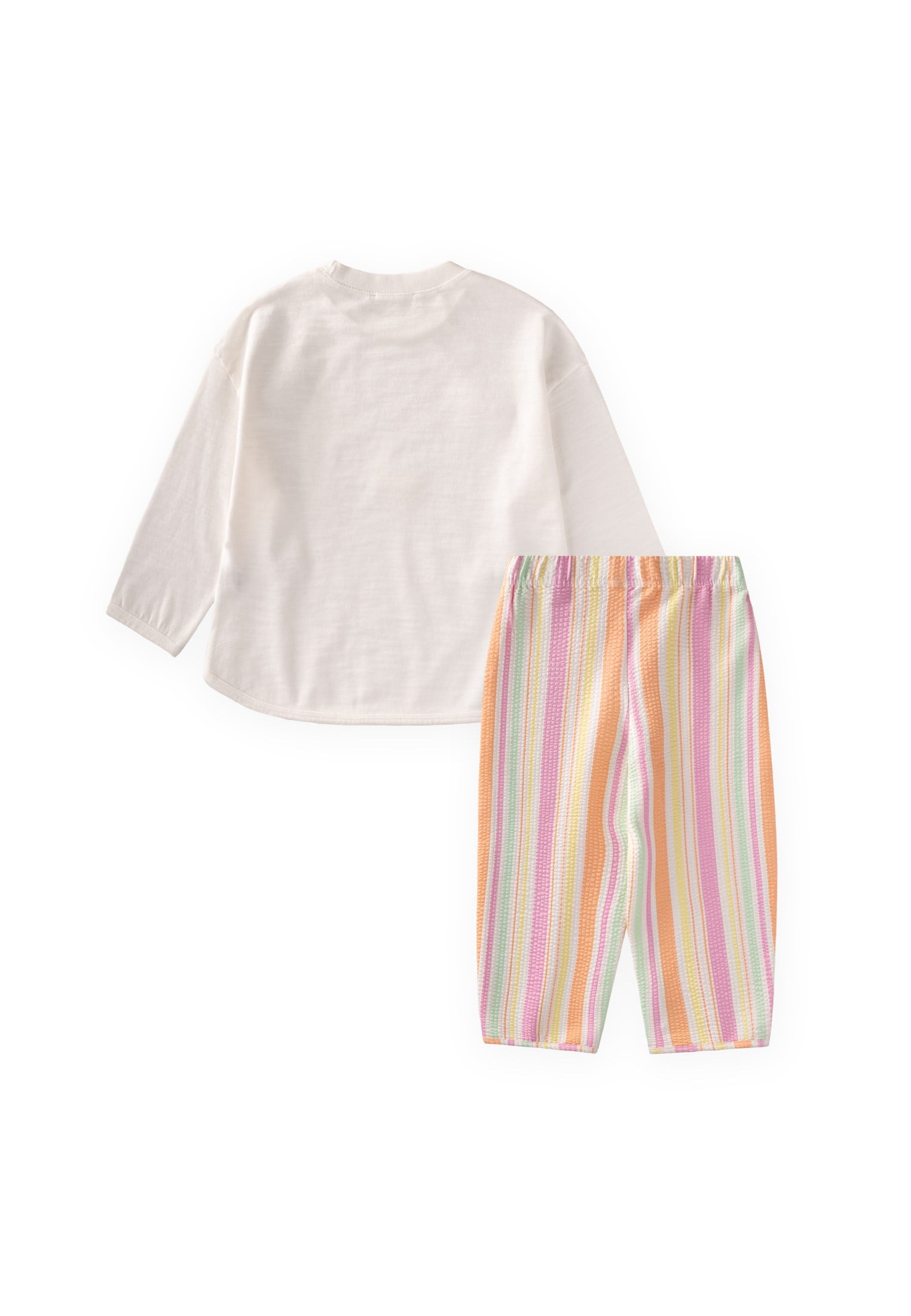CigitOversize T-Shirt Pantolon Takım 2-10 Yaş Ekru Turuncu Çizgili