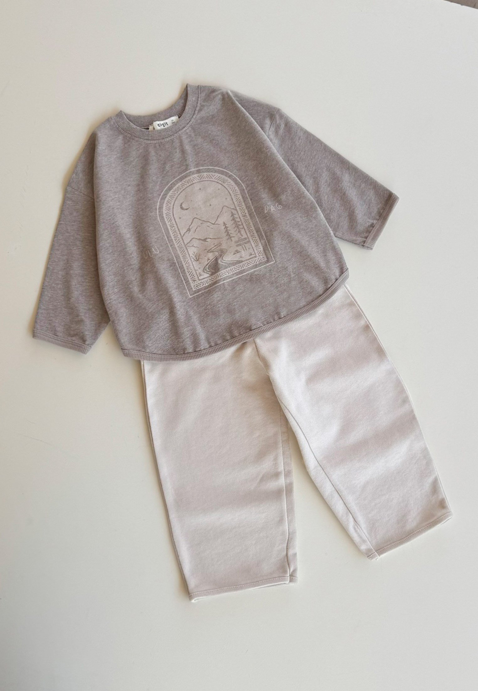 CigitOversize Uzun Kollu T-Shirt Takım 2-8 Yaş KAHVE MELANJ