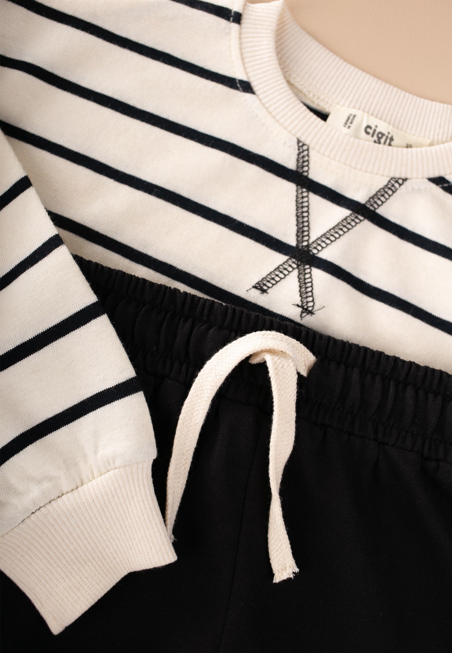 CigitÇizgili Sweatshirt Takım 2-8 Yaş SİYAH GENİŞ ÇİZGİLİ