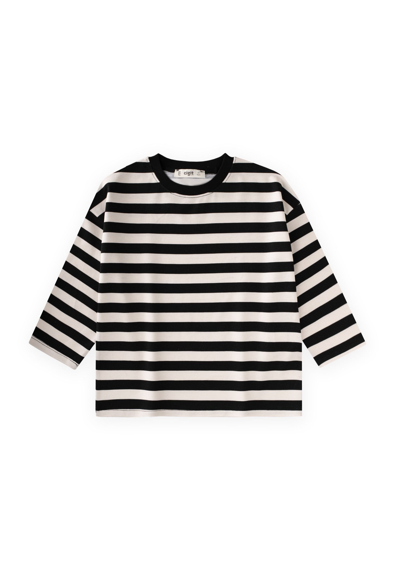 CigitOversize İkili Mevsimlik T-Shirt 2-10 Yaş SİYAH-SİYAH ÇİZGİLİ