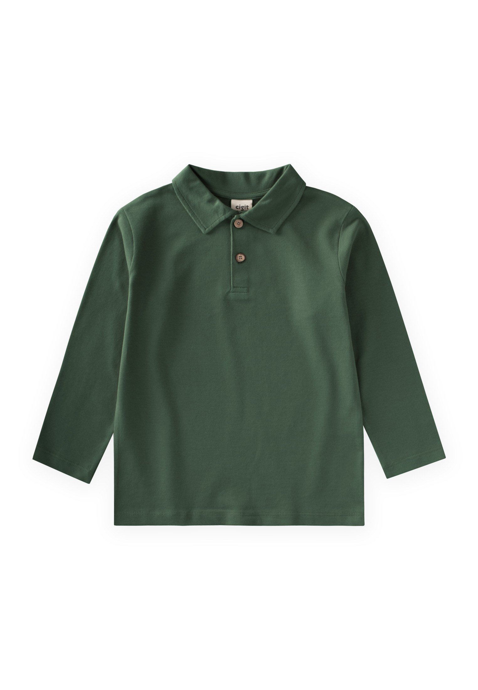 CigitPolo Yaka Uzun Kollu T-Shirt 5-12 Yaş HAKİ YEŞİL