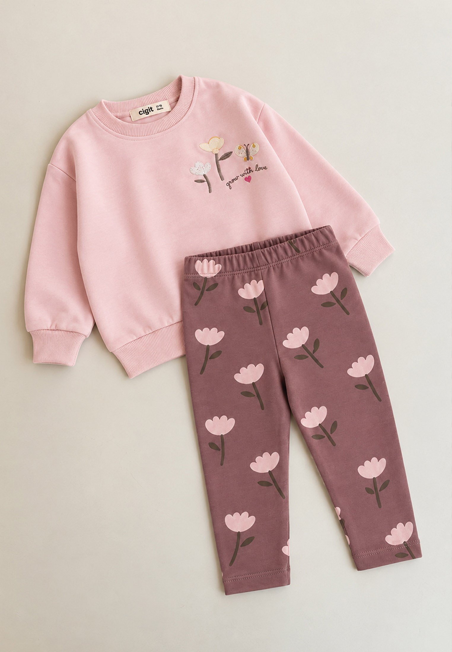CigitTaytlı Mevsimlik T-Shirt Takım 1-7 Yaş PUDRA PEMBE