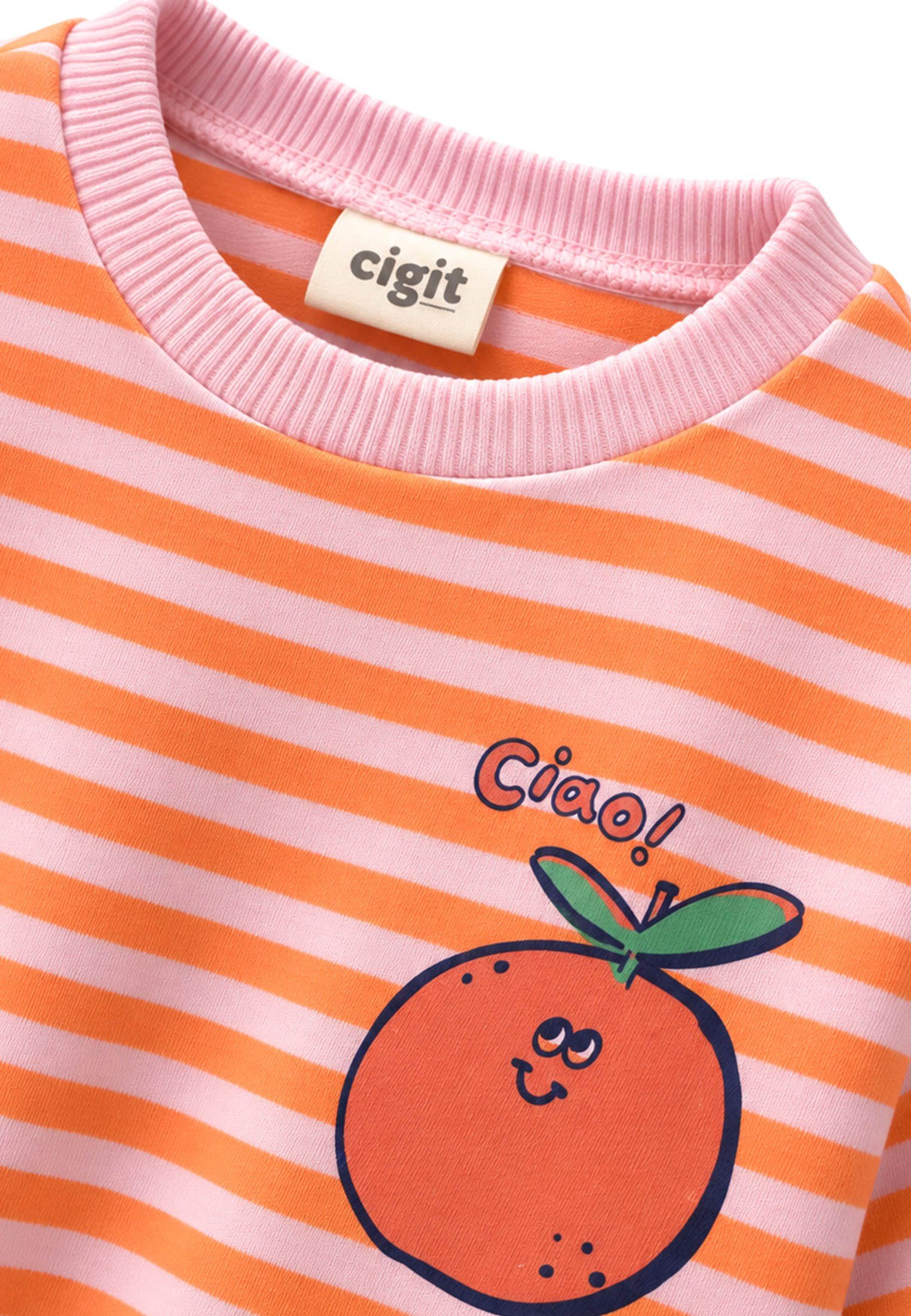 CigitKadife Taytlı Triko Sweatshirt Takım 1-6 Yaş TURUNCU ÇİZGİLİ