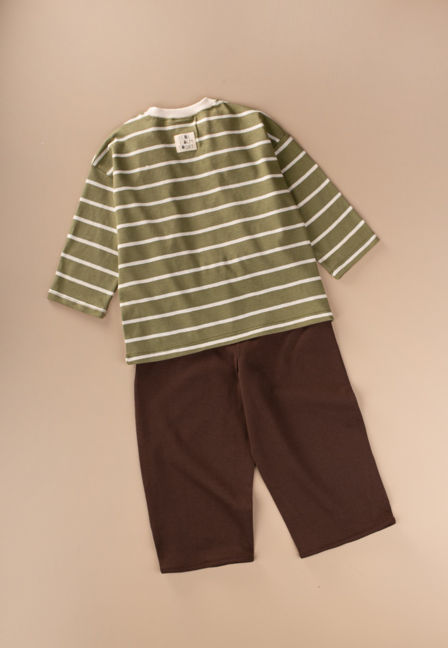 CigitOversize Mevsimlik Geniş Kesim Pantolon Takım 2-7 Yaş YEŞİL ÇİZGİLİ