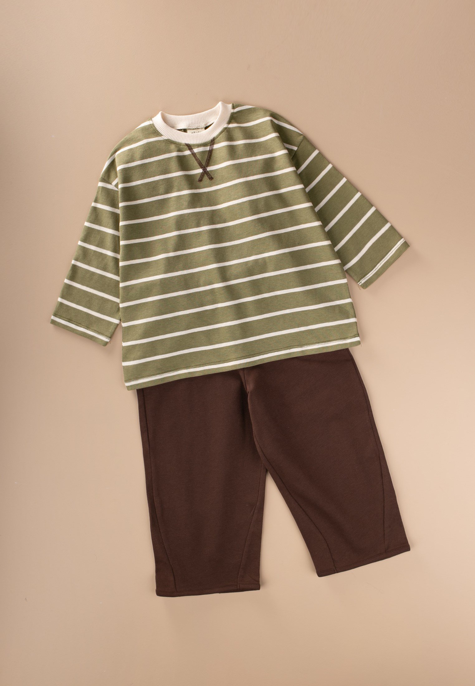 CigitOversize Mevsimlik Geniş Kesim Pantolon Takım 2-7 Yaş YEŞİL ÇİZGİLİ