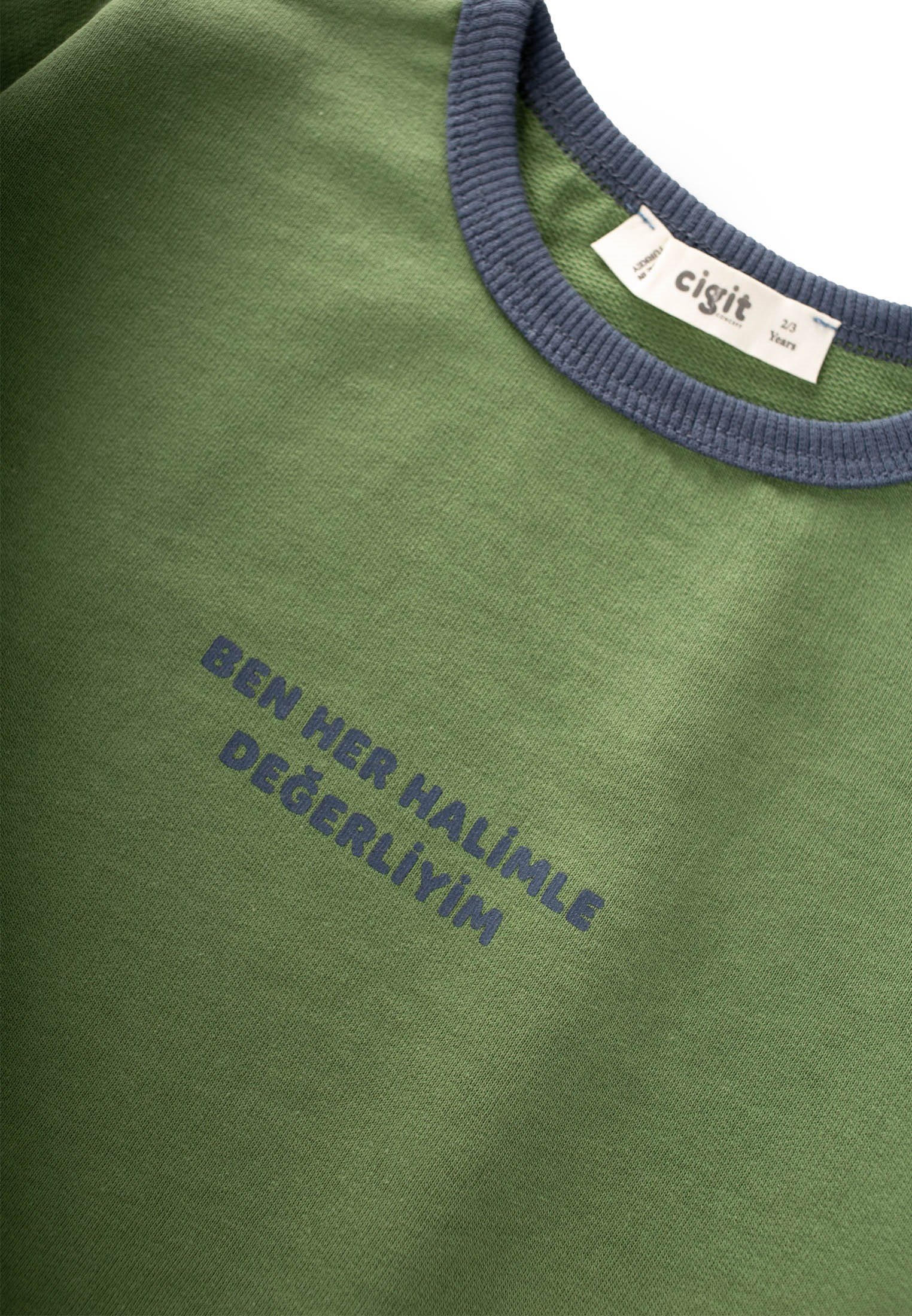 CigitGeniş Kesim Mevsimlik Uzun Kollu T-Shirt 2-8 Yaş YAĞ YEŞİLİ