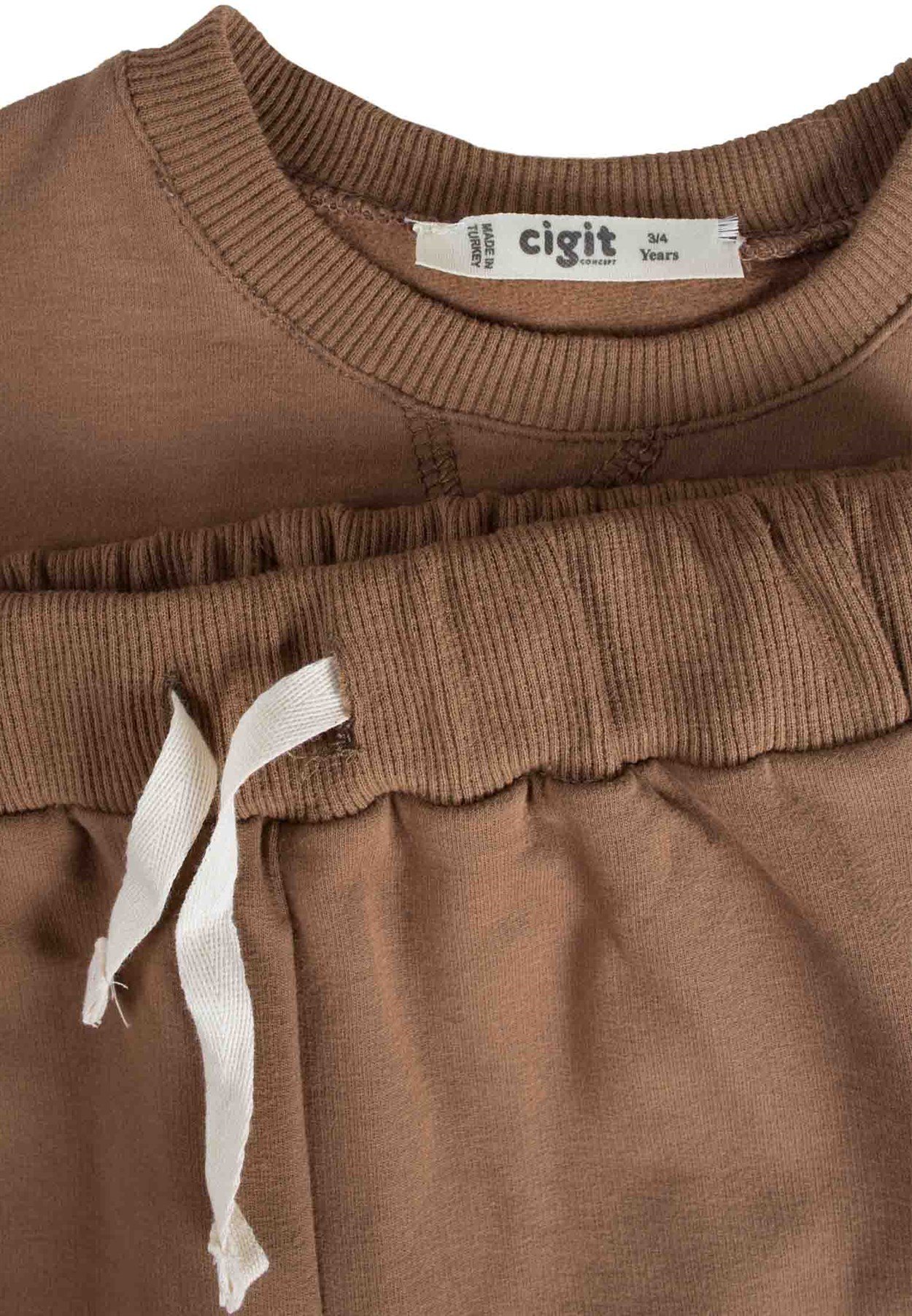 80958 - 5025CigitBasıc Karyoka Detaylı Sweatshırt Takım 3-8 Yaş KAHVE 