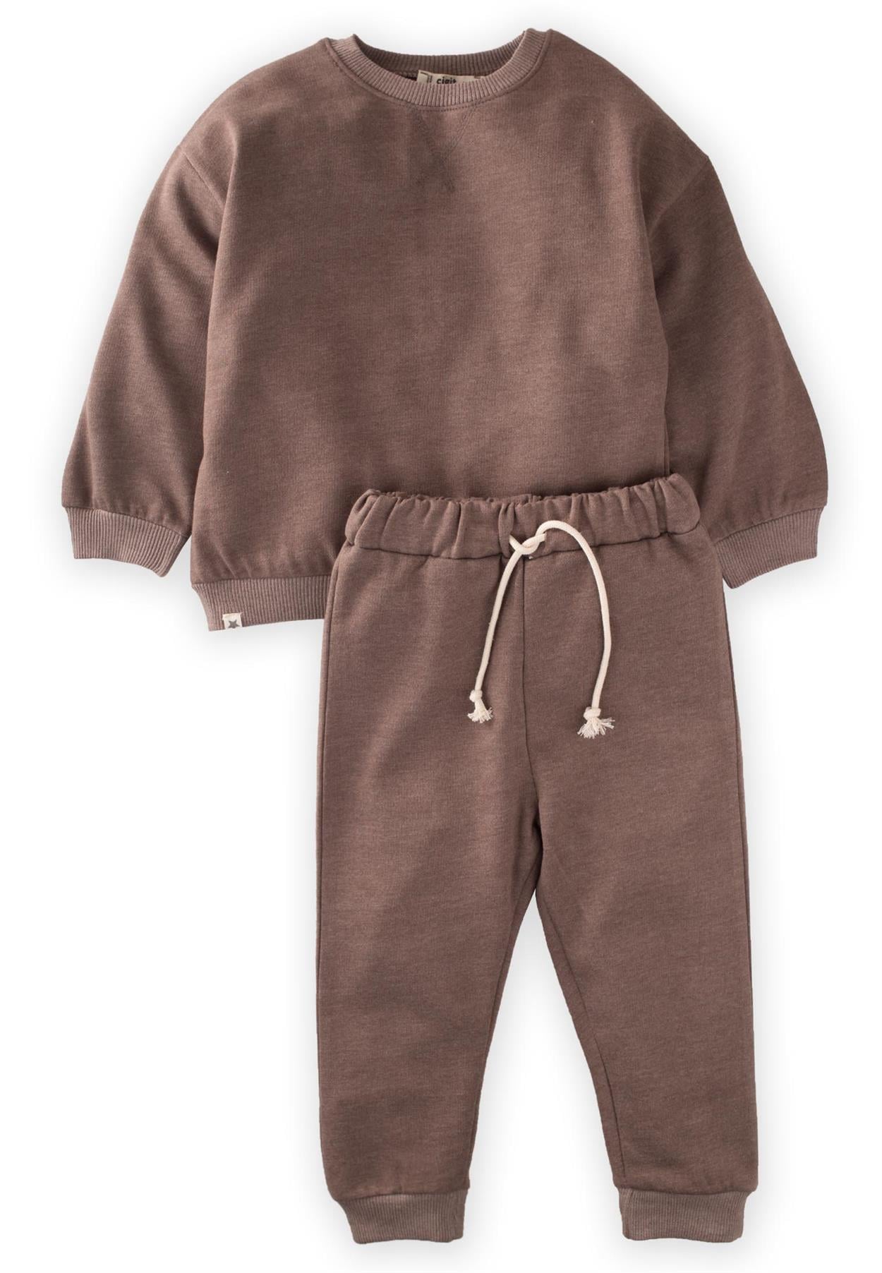 CigitBasic Karyoka Detaylı Sweatshırt Takım 3-8 Yaş KAHVE MELANJ