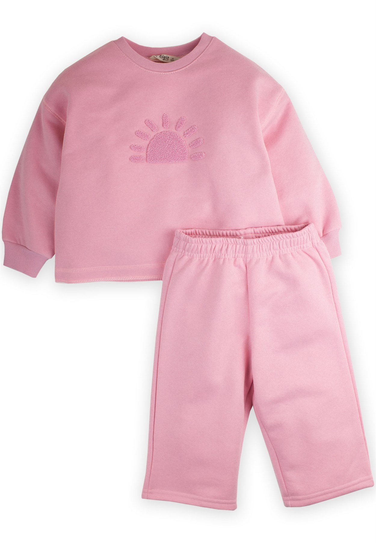 CigitGüneş Süzene Nakışlı Geniş Kesim Sweatshırt Takım 2-9 Yaş PEMBE