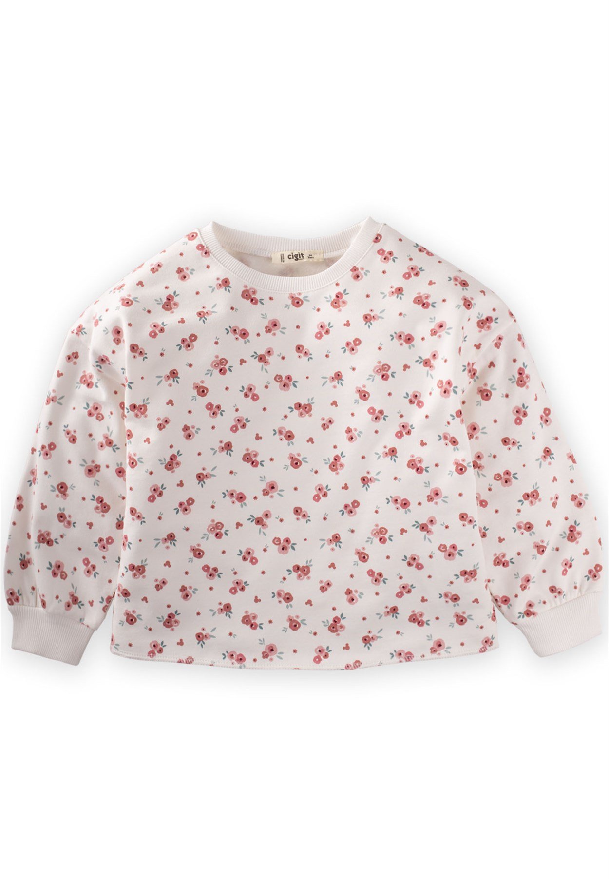CigitOversize Sweat 3-9 Yaş EKRU ÇİÇEKLİ