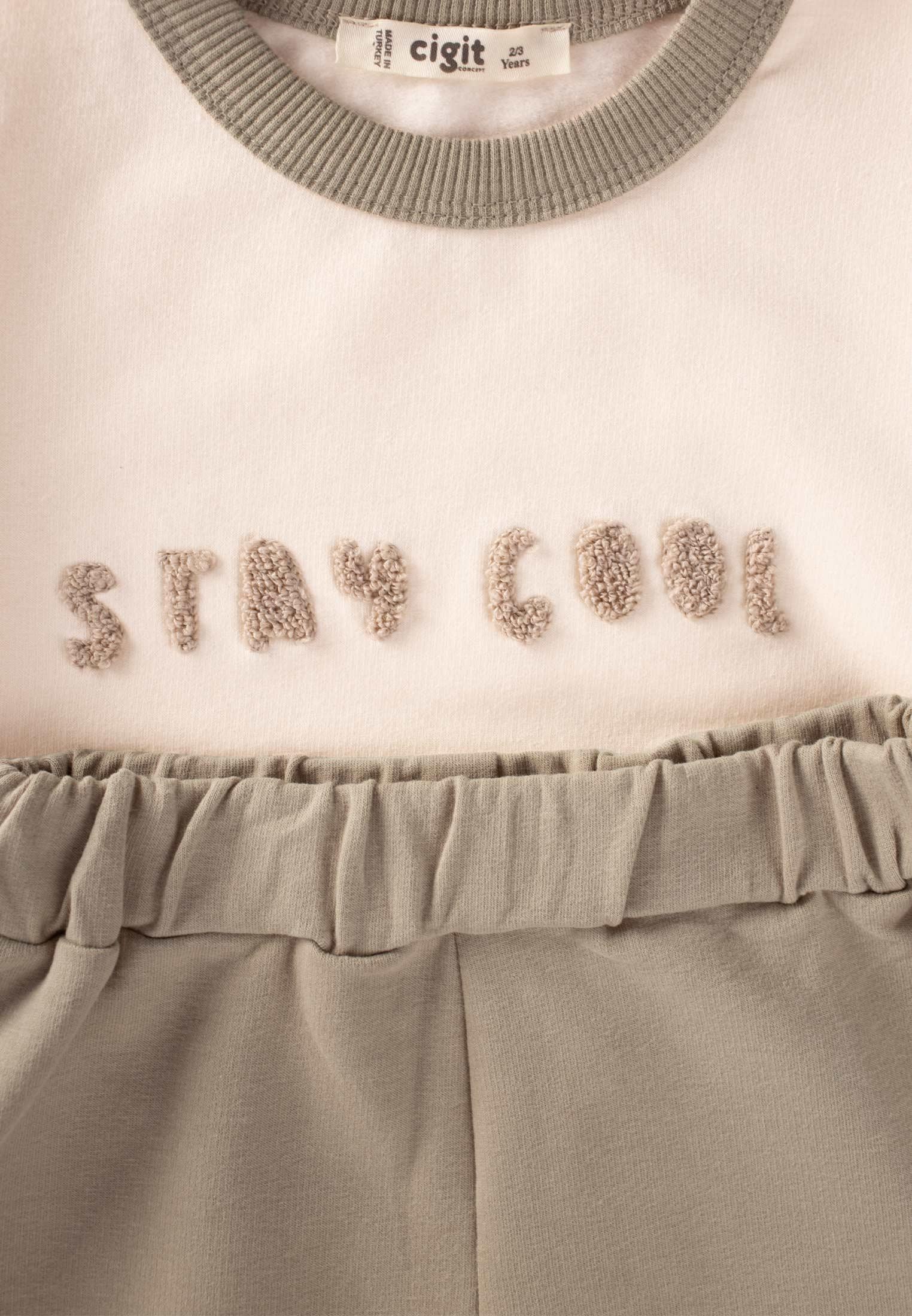 CigitStay Cool Nakışlı Sweatshırt Takım 2-10 Yaş EKRU