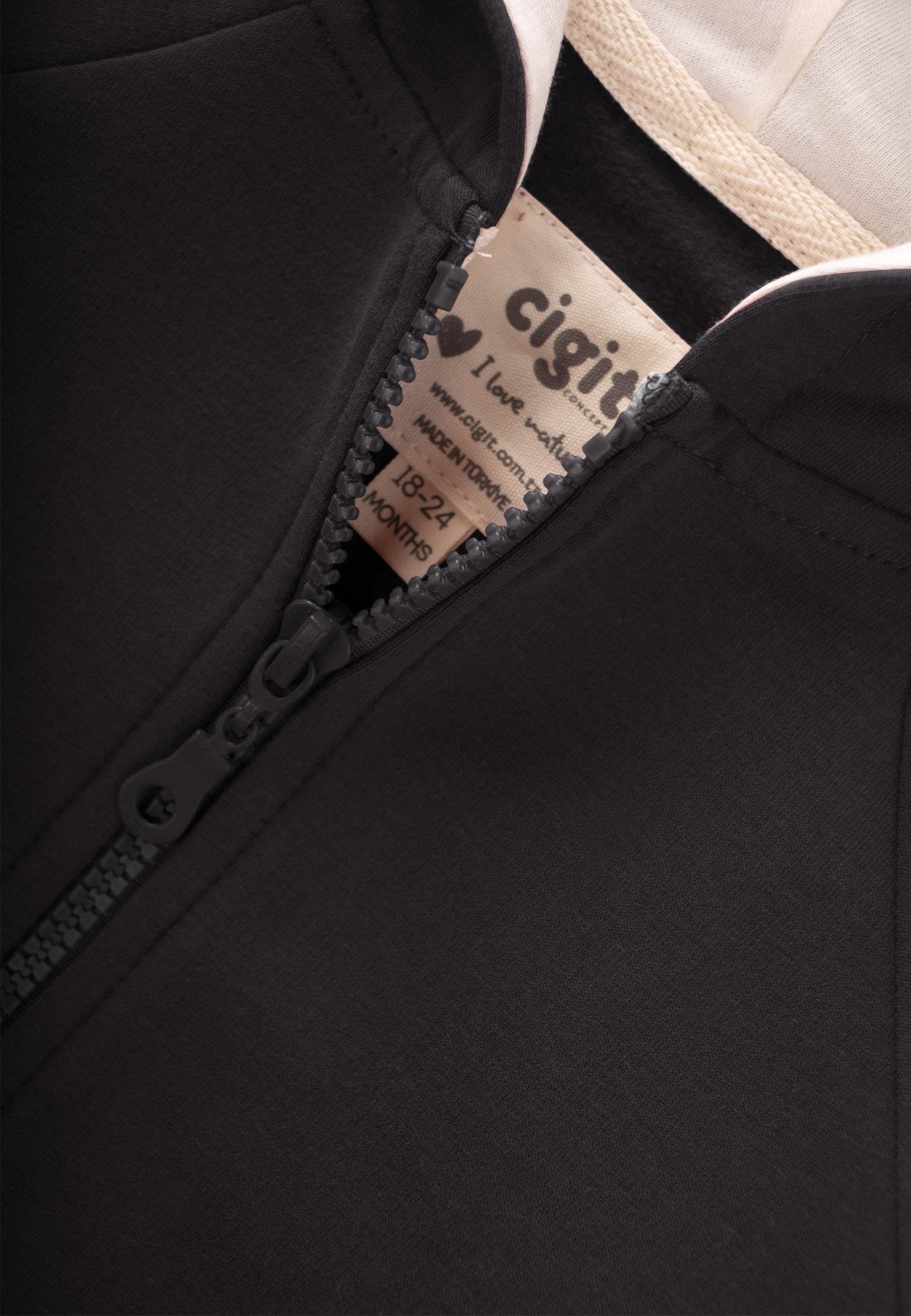 CigitKapşonlu Fermuarlı Hırka 1-14 Yaş SİYAH