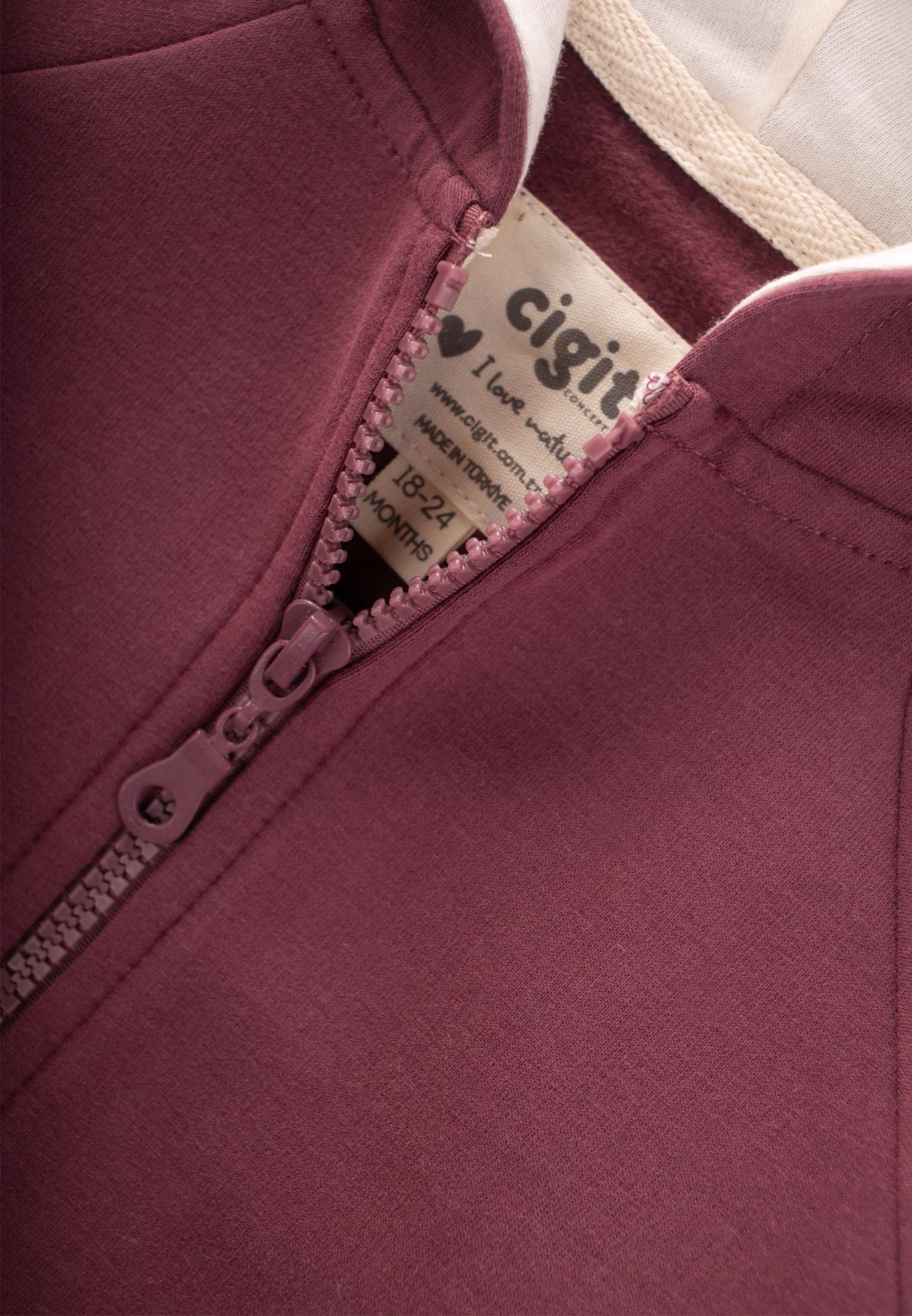 CigitKapşonlu Fermuarlı Hırka 1-14 Yaş MÜRDÜM